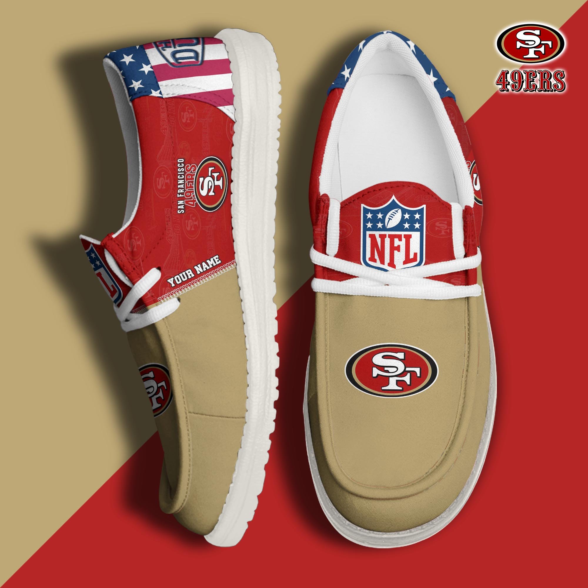 JWFancy San Francisco 49ers Hey Dude Shoes Wally Men's Lace Up Loafers Comfortable For Men And Women
