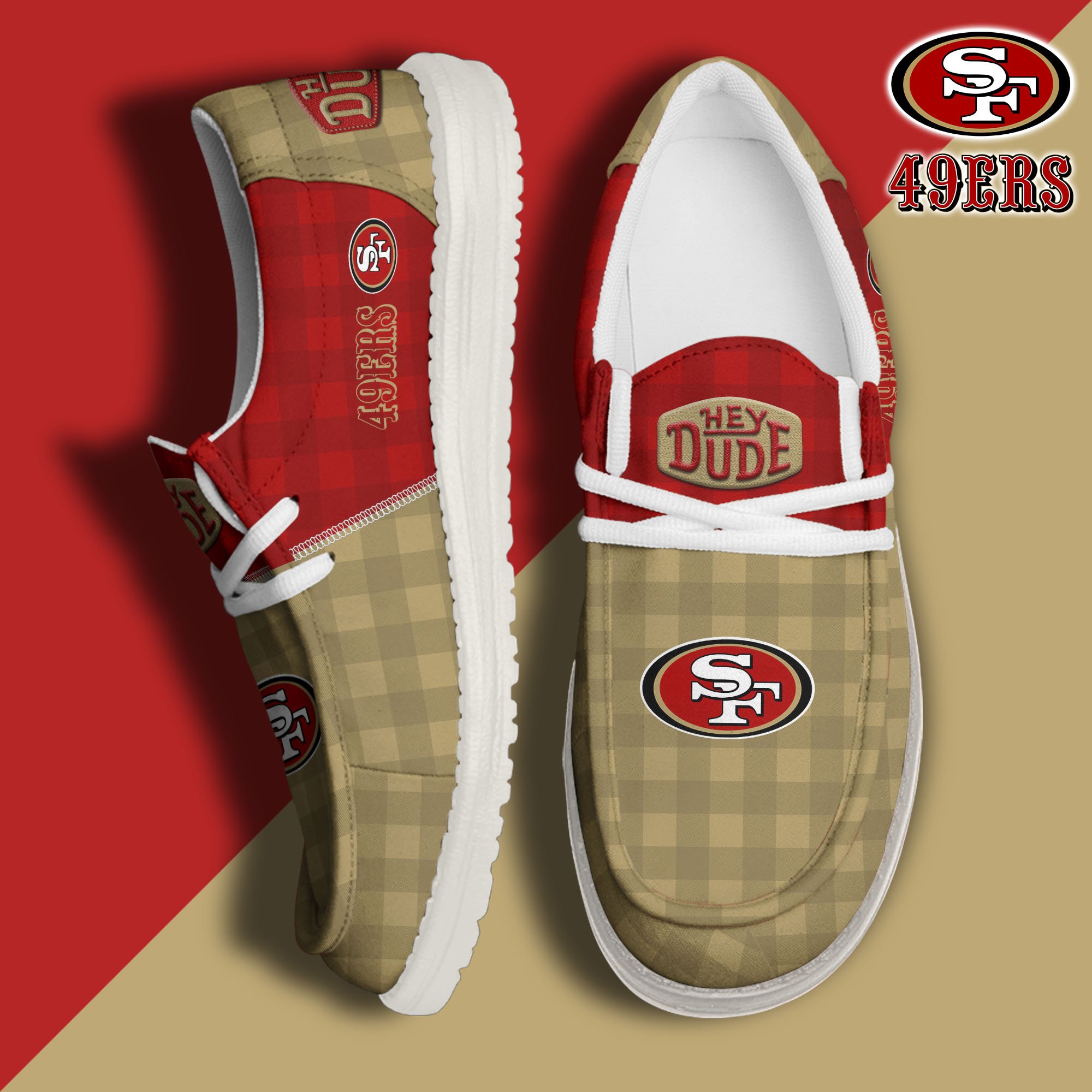 JWFancy San Francisco 49ers Hey Dude Shoes Wally Men's Lace Up Loafers Comfortable For Men And Women