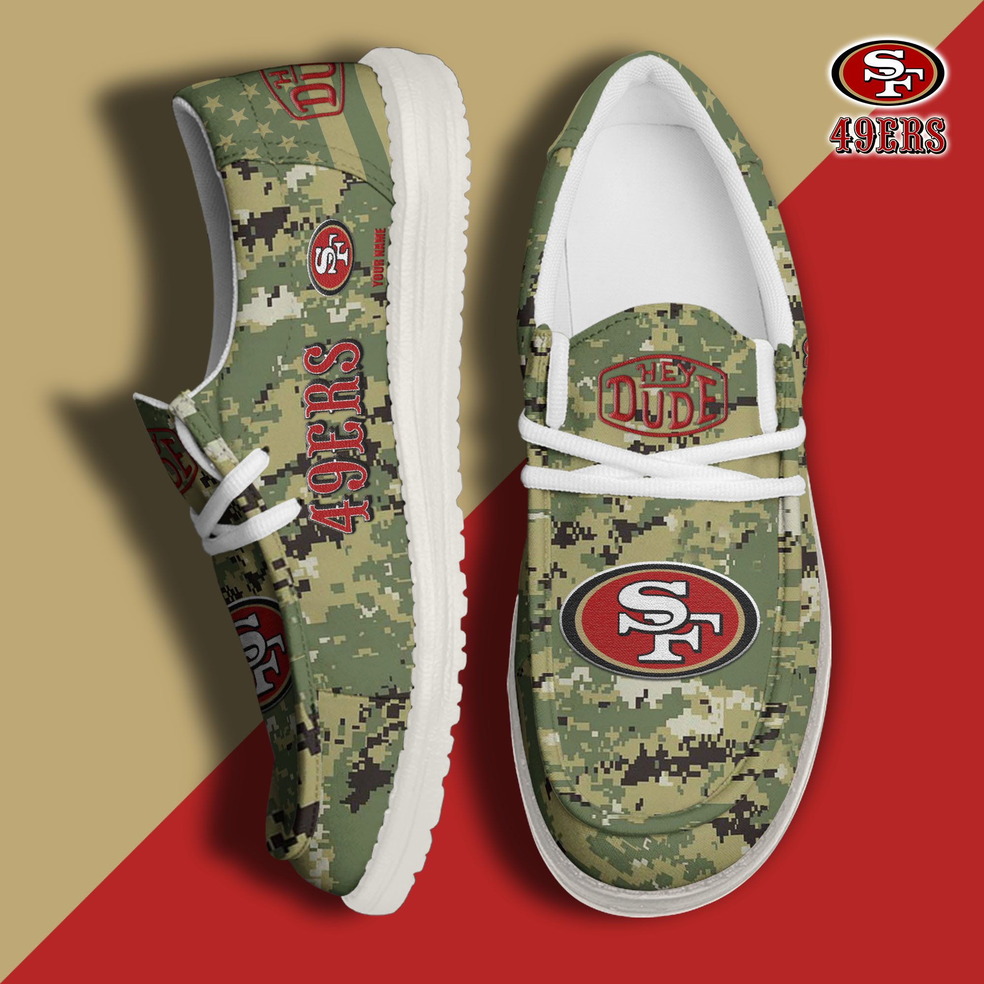 JWFancy San Francisco 49ers Hey Dude Shoes Wally Men's Lace Up Loafers Comfortable For Men And Women