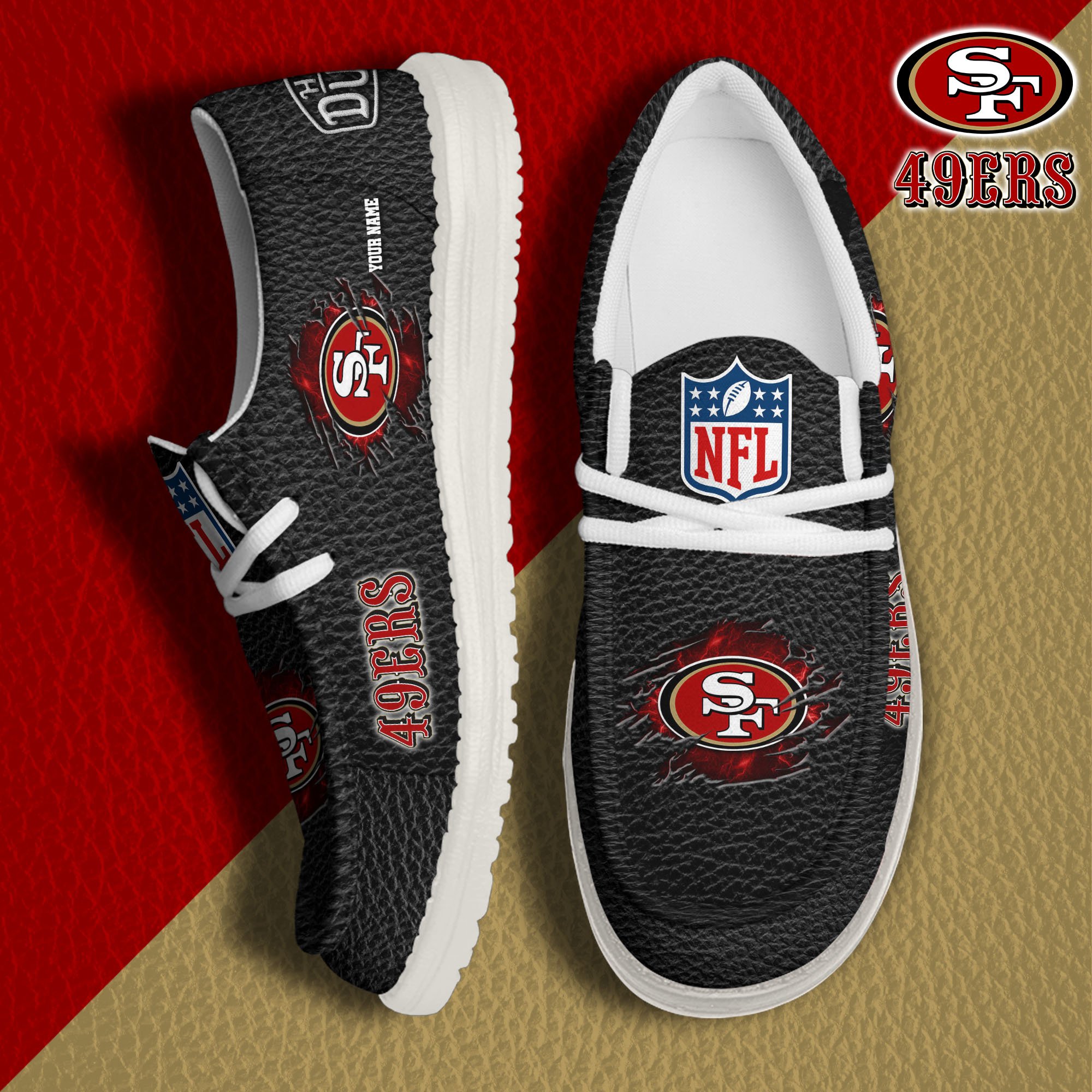 JWFancy San Francisco 49ers Hey Dude Shoes Wally Men's Lace Up Loafers Comfortable For Men And Women