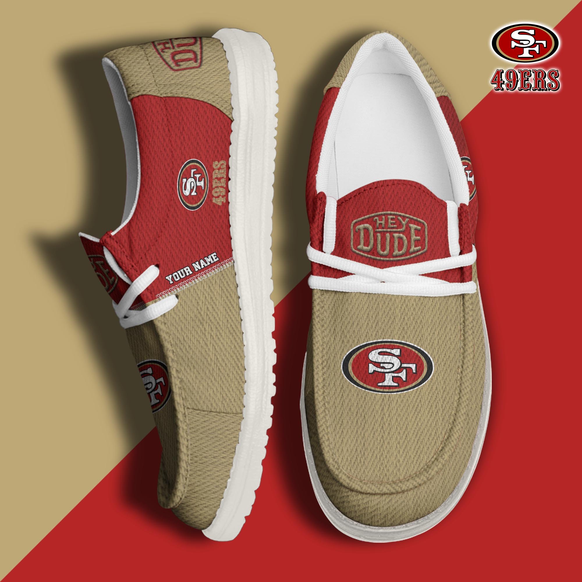 JWFancy San Francisco 49ers Hey Dude Shoes Wally Men's Lace Up Loafers Comfortable For Men And Women