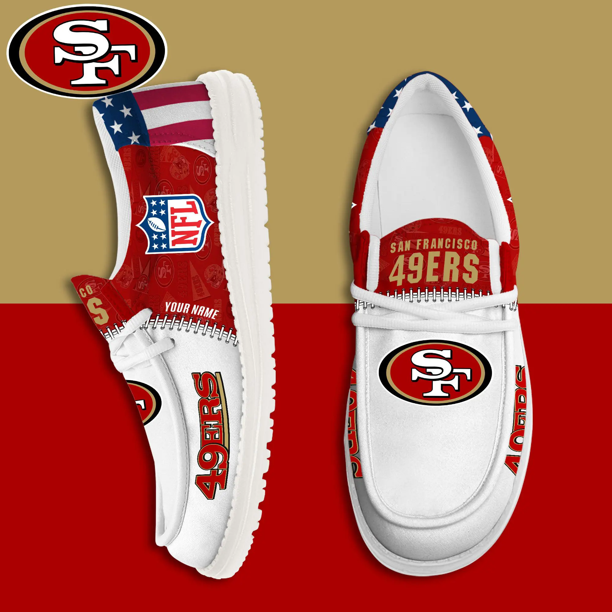 JWFancy San Francisco 49ers Hey Dude Shoes Wally Men's Lace Up Loafers Comfortable For Men And Women