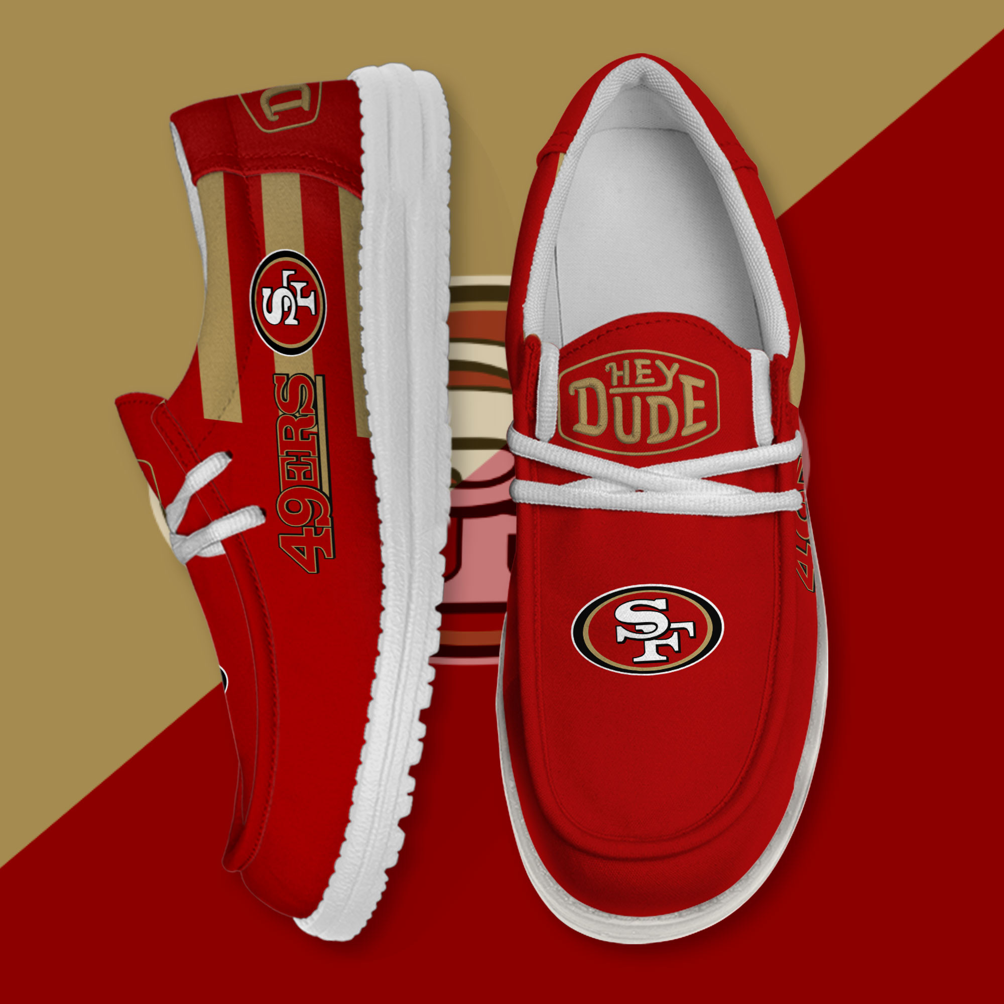 JWFancy San Francisco 49ers Hey Dude Shoes Wally Men's Lace Up Loafers Comfortable For Men And Women