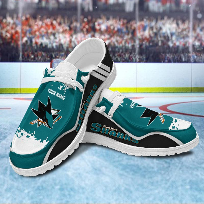 JWFancy San Jose Sharks Hey Dude Shoes Wally Men's Lace Up Loafers Comfortable For Men And Women