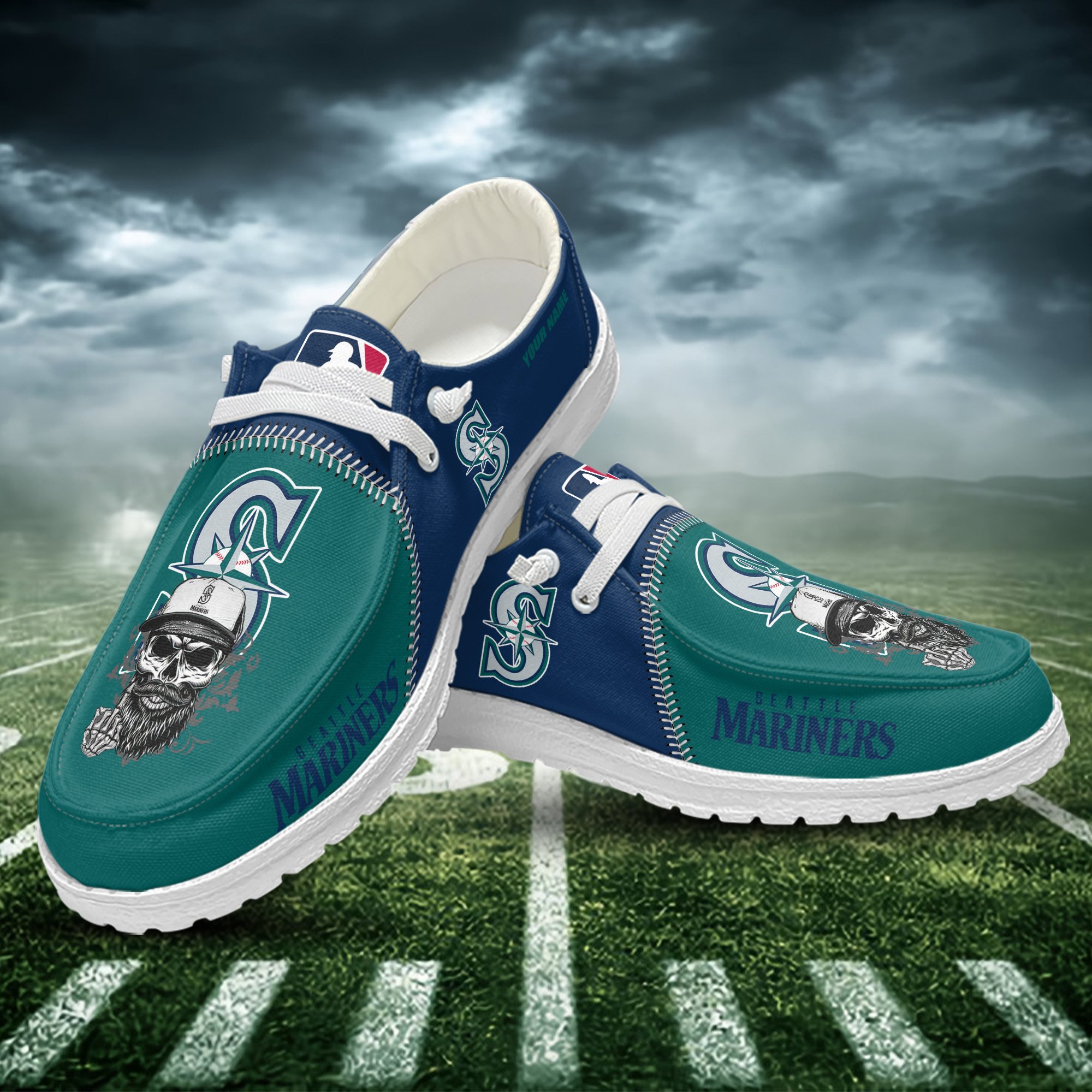 JWFancy Seattle Mariners Hey Dude Shoes Wally Men's Lace Up Loafers Comfortable For Men And Women