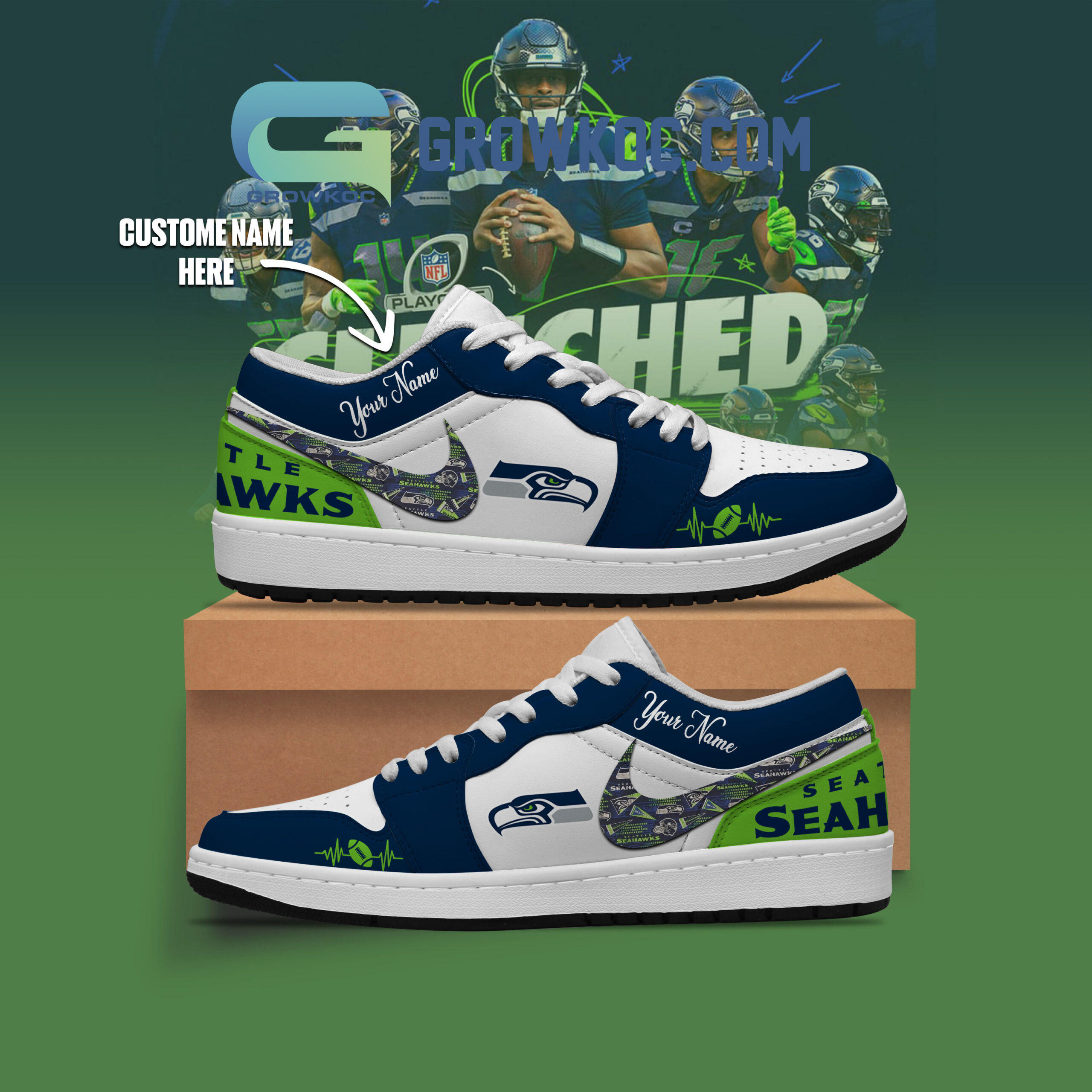 JWFancy Seattle Seahawks AJ1 Low Sneakers Shoes For Men And Women