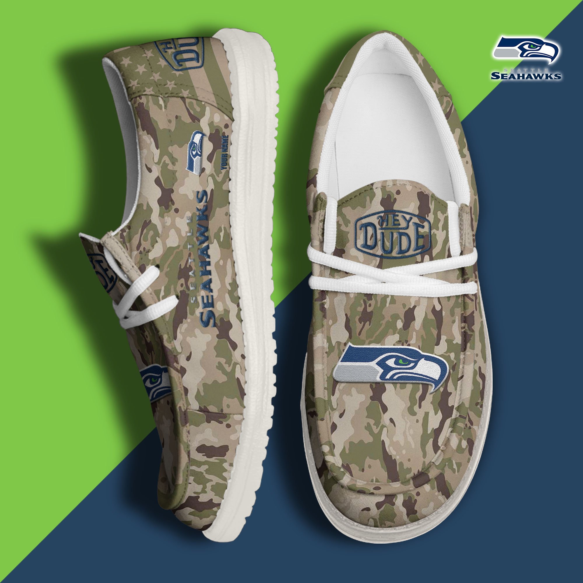 JWFancy Seattle Seahawks Hey Dude Shoes Wally Men's Lace Up Loafers Comfortable For Men And Women