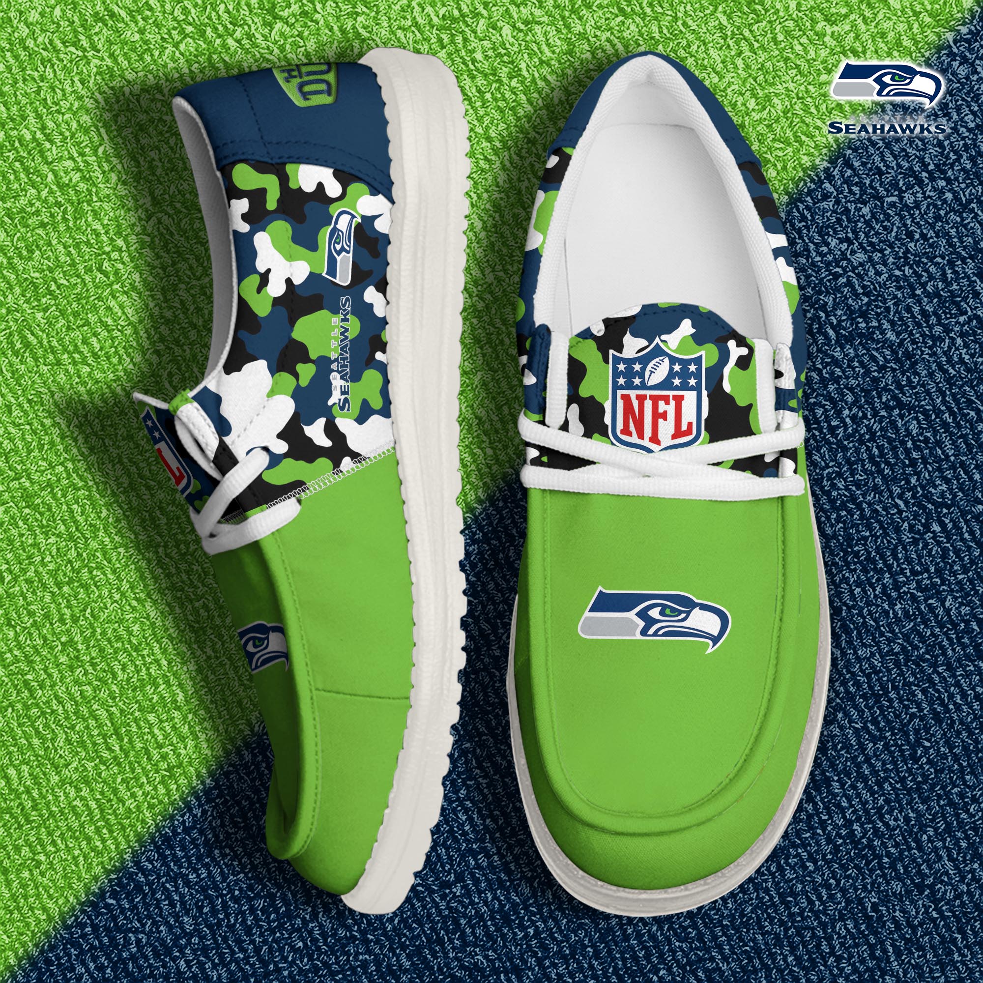 JWFancy Seattle Seahawks Hey Dude Shoes Wally Men's Lace Up Loafers Comfortable For Men And Women