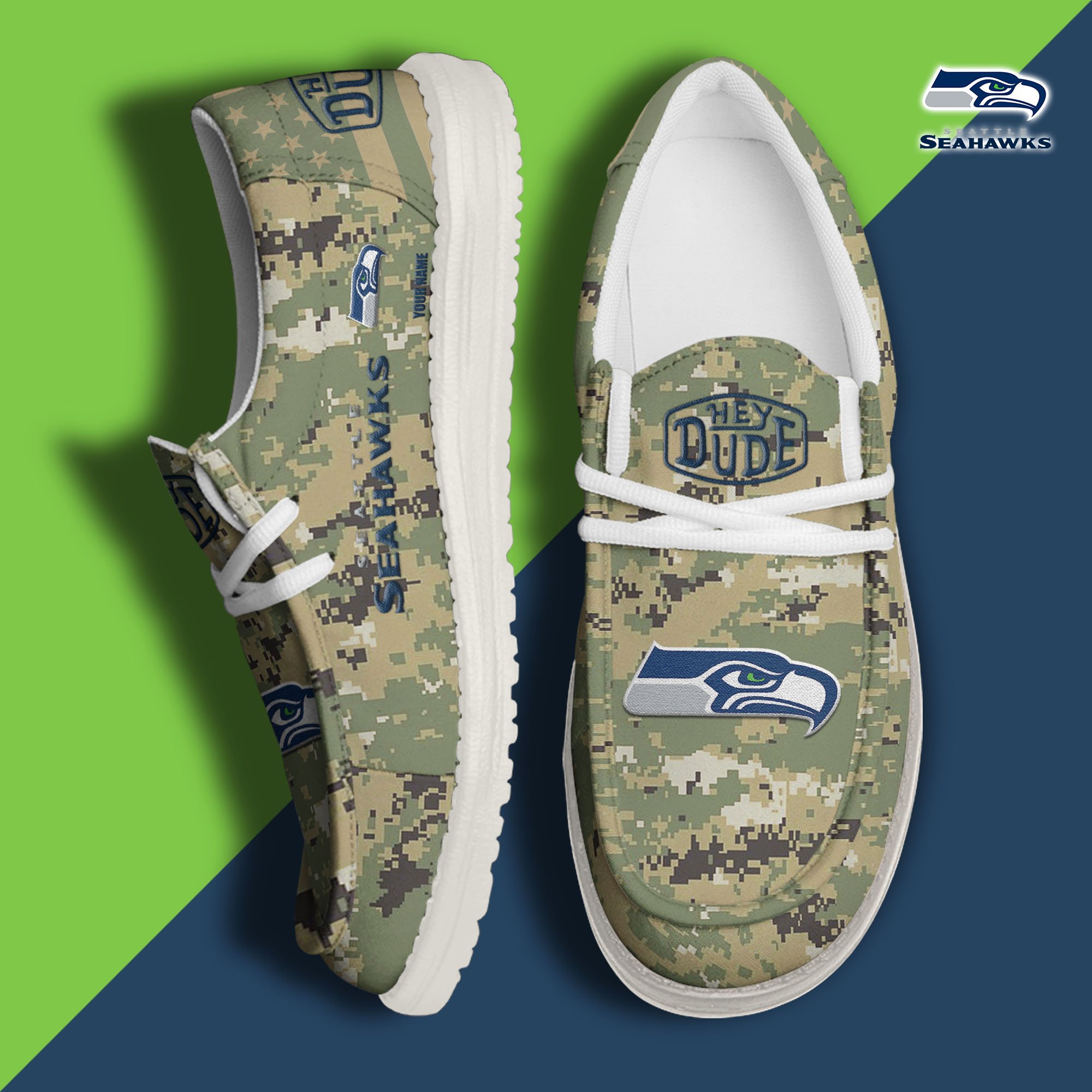 JWFancy Seattle Seahawks Hey Dude Shoes Wally Men's Lace Up Loafers Comfortable For Men And Women