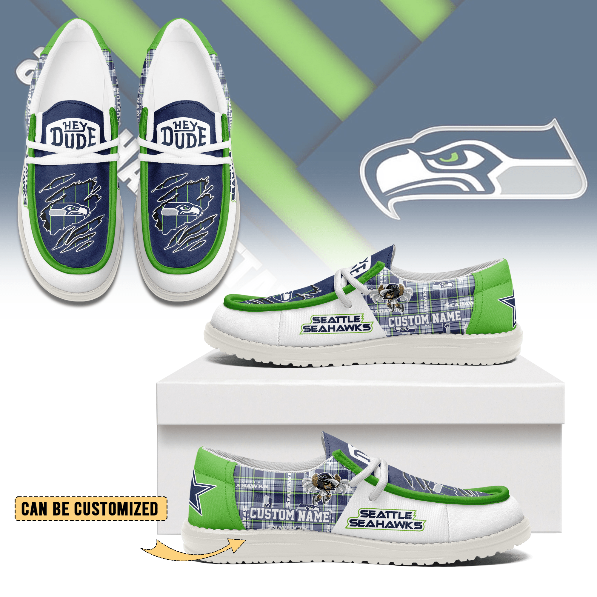 JWFancy Seattle Seahawks Hey Dude Shoes Wally Men’s Lace Up Loafers Comfortable For Men And Women