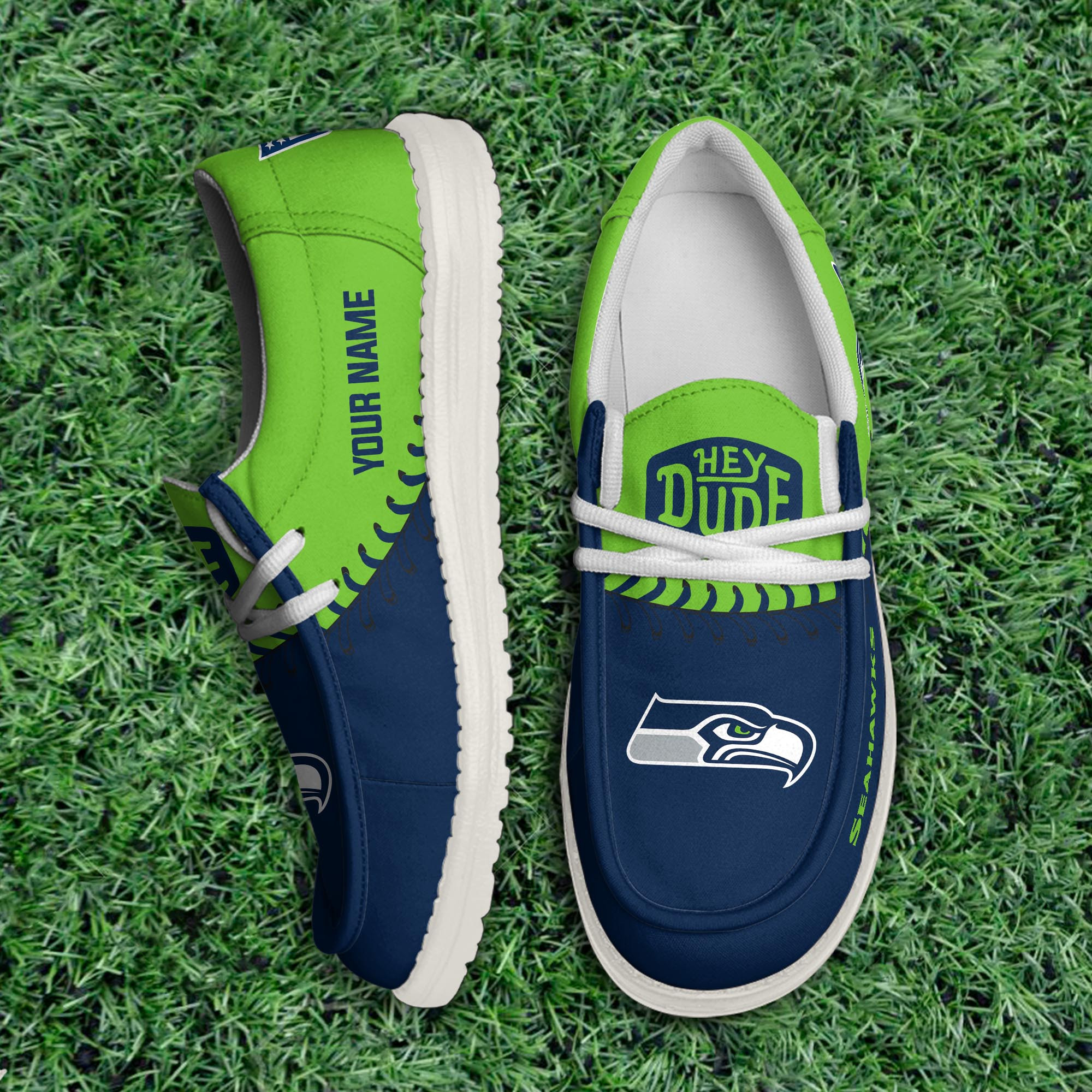 JWFancy Seattle Seahawks Hey Dude Shoes Wally Men's Lace Up Loafers Comfortable For Men And Women
