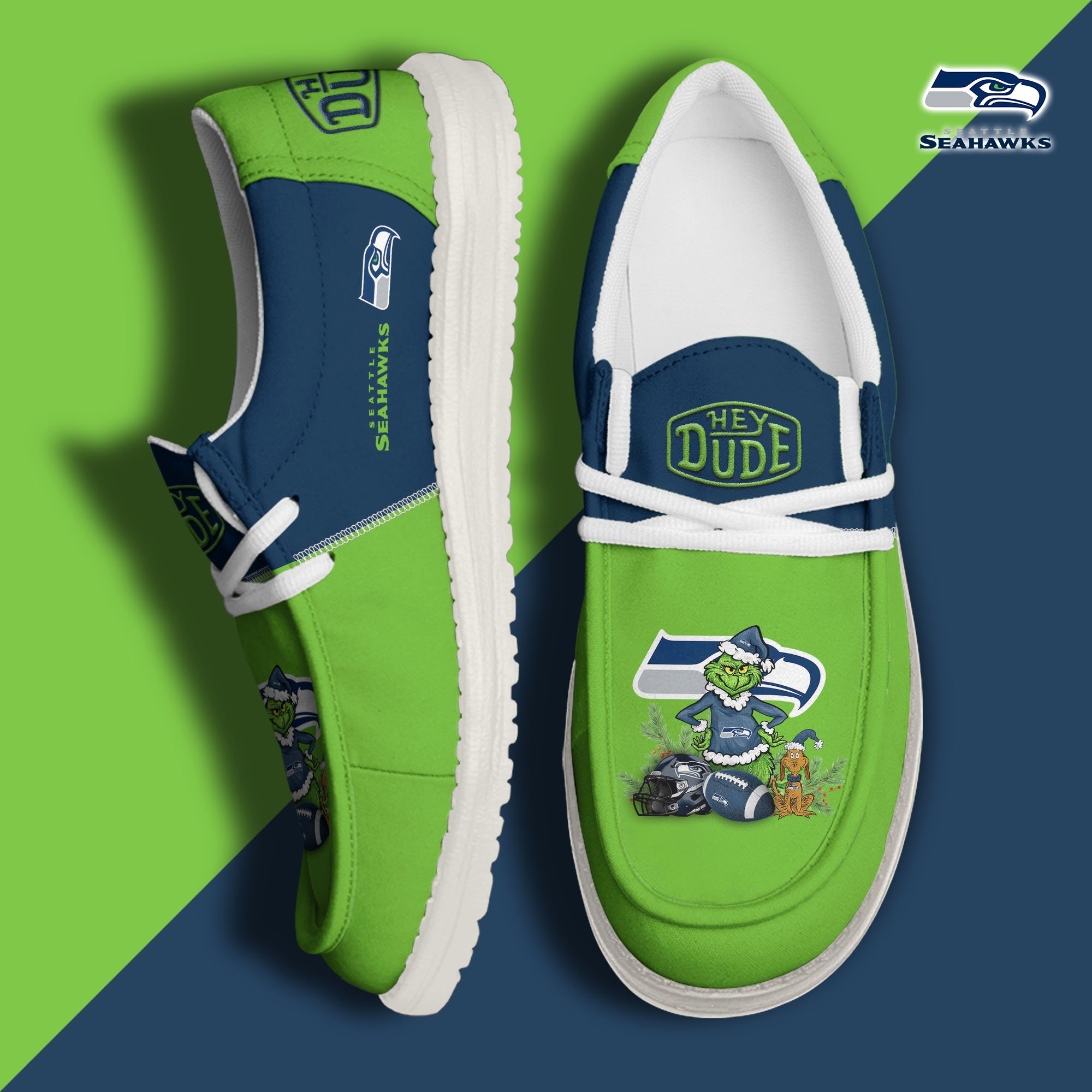 JWFancy Seattle Seahawks Hey Dude Shoes Wally Men's Lace Up Loafers Comfortable For Men And Women
