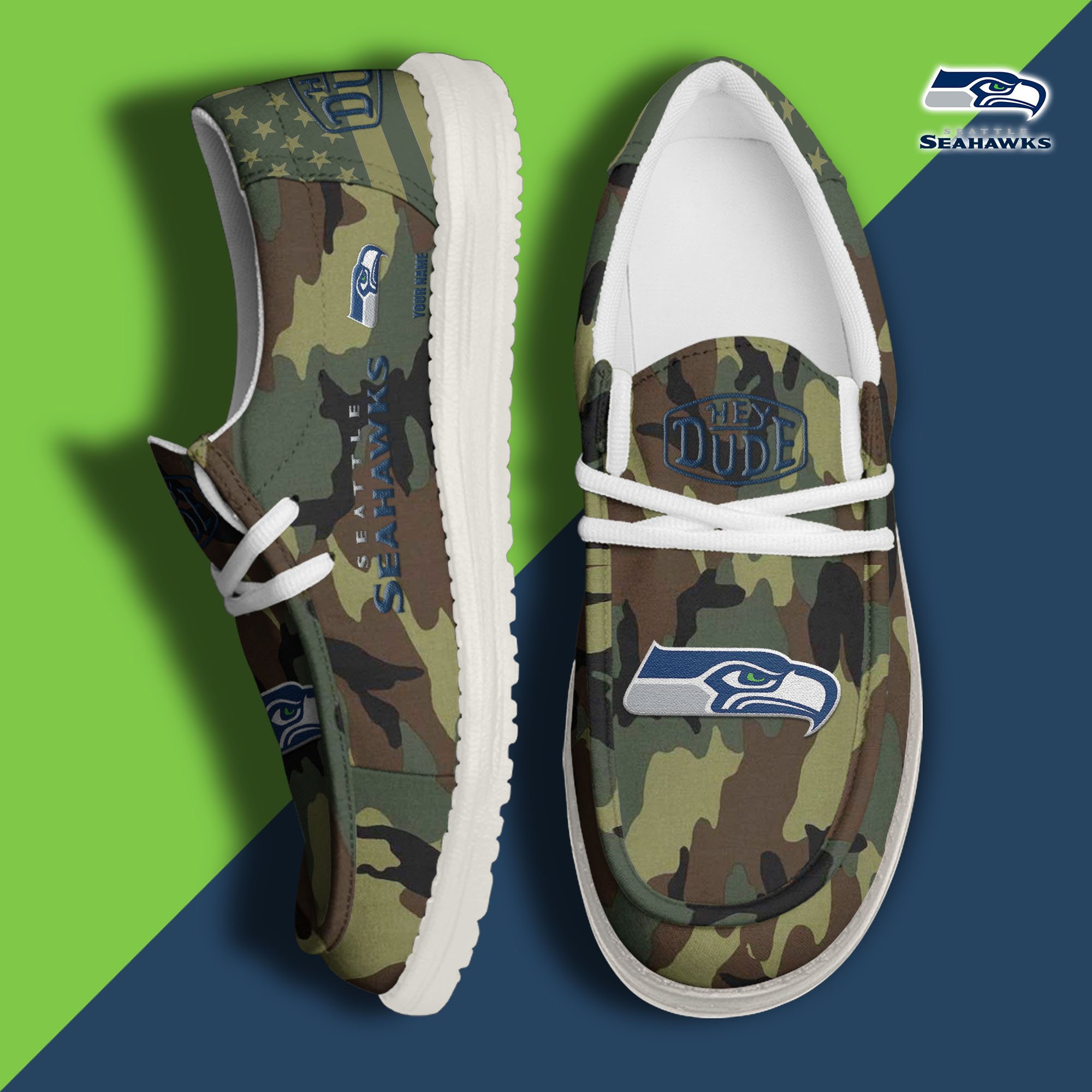 JWFancy Seattle Seahawks Hey Dude Shoes Wally Men's Lace Up Loafers Comfortable For Men And Women