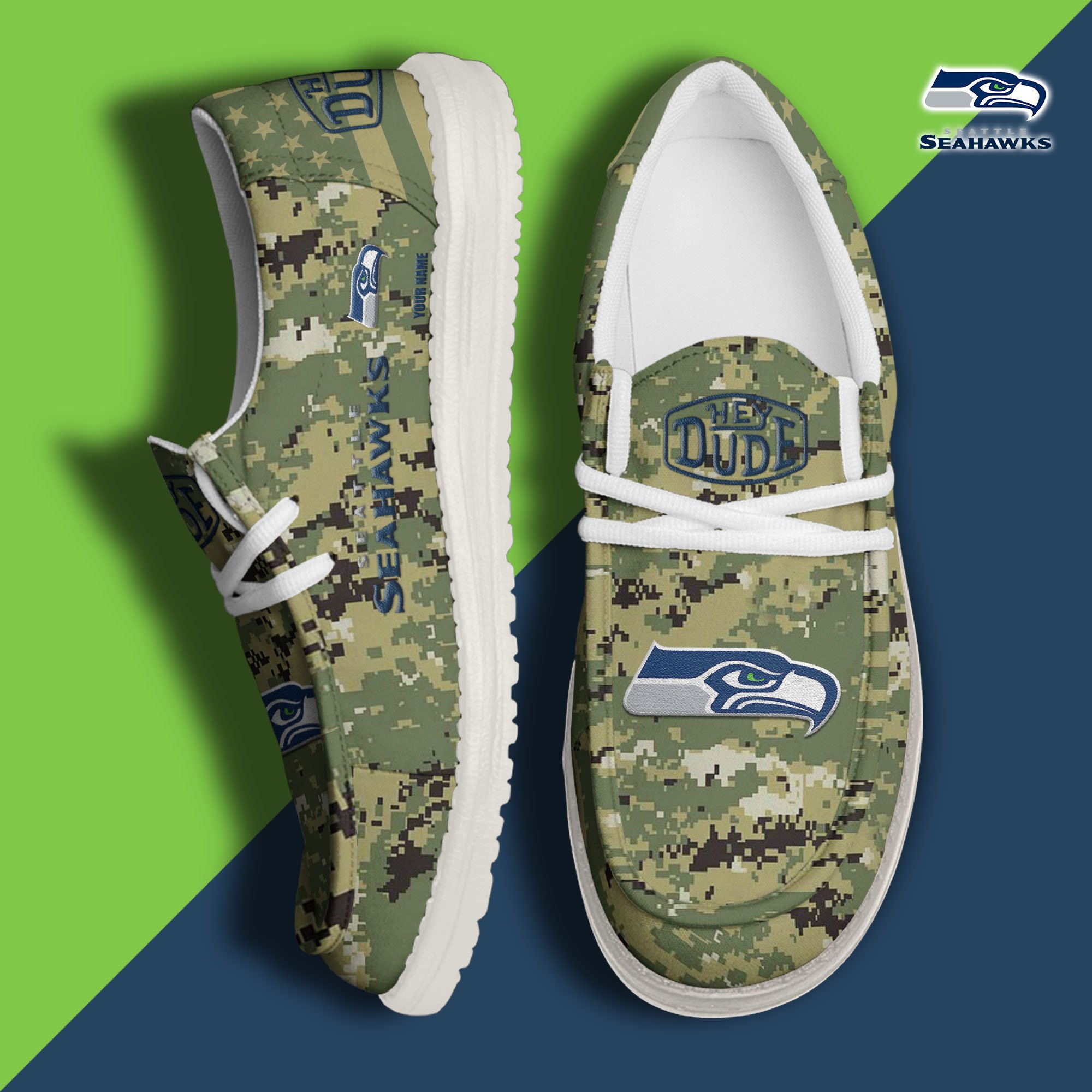 JWFancy Seattle Seahawks Hey Dude Shoes Wally Men's Lace Up Loafers Comfortable For Men And Women
