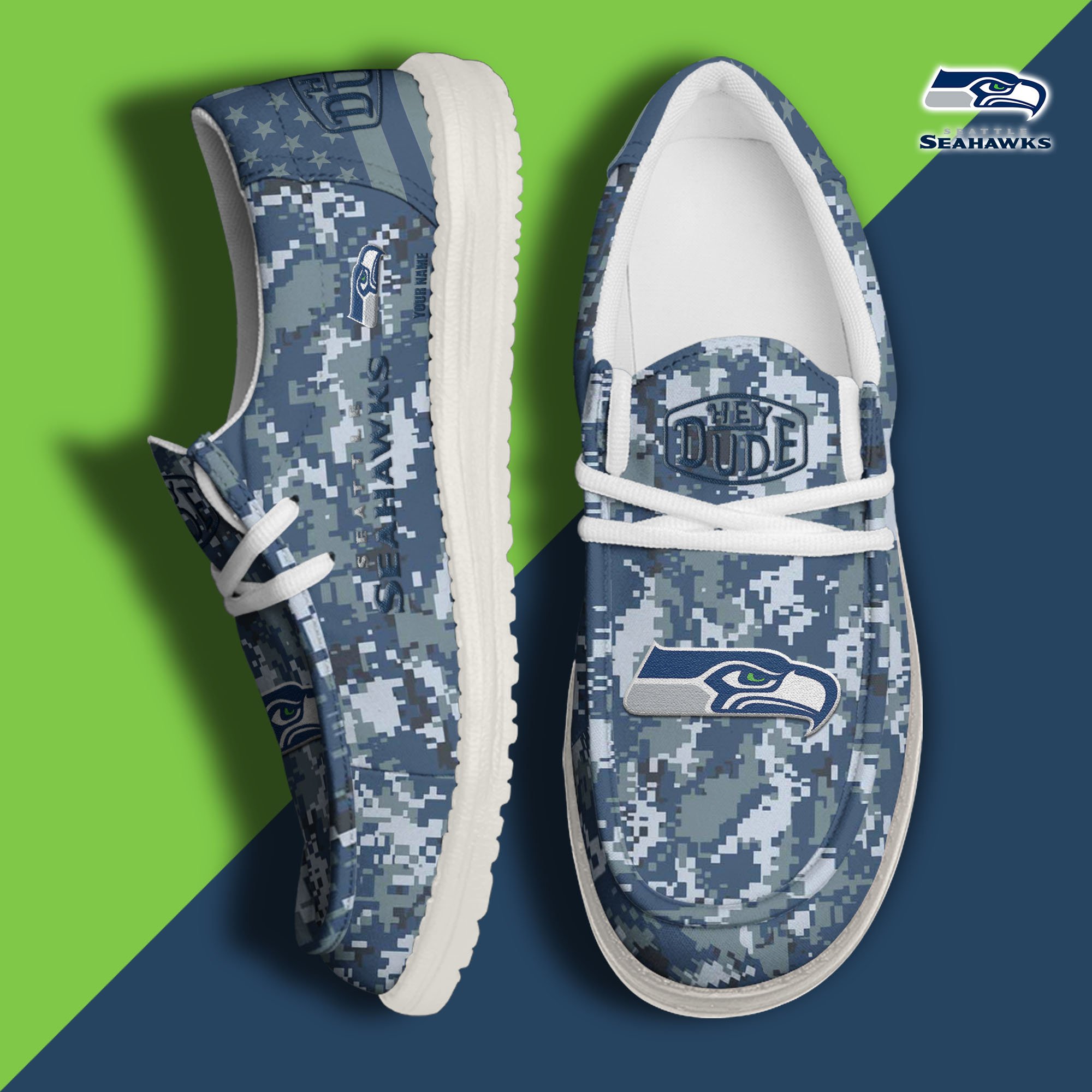 JWFancy Seattle Seahawks Hey Dude Shoes Wally Men's Lace Up Loafers Comfortable For Men And Women