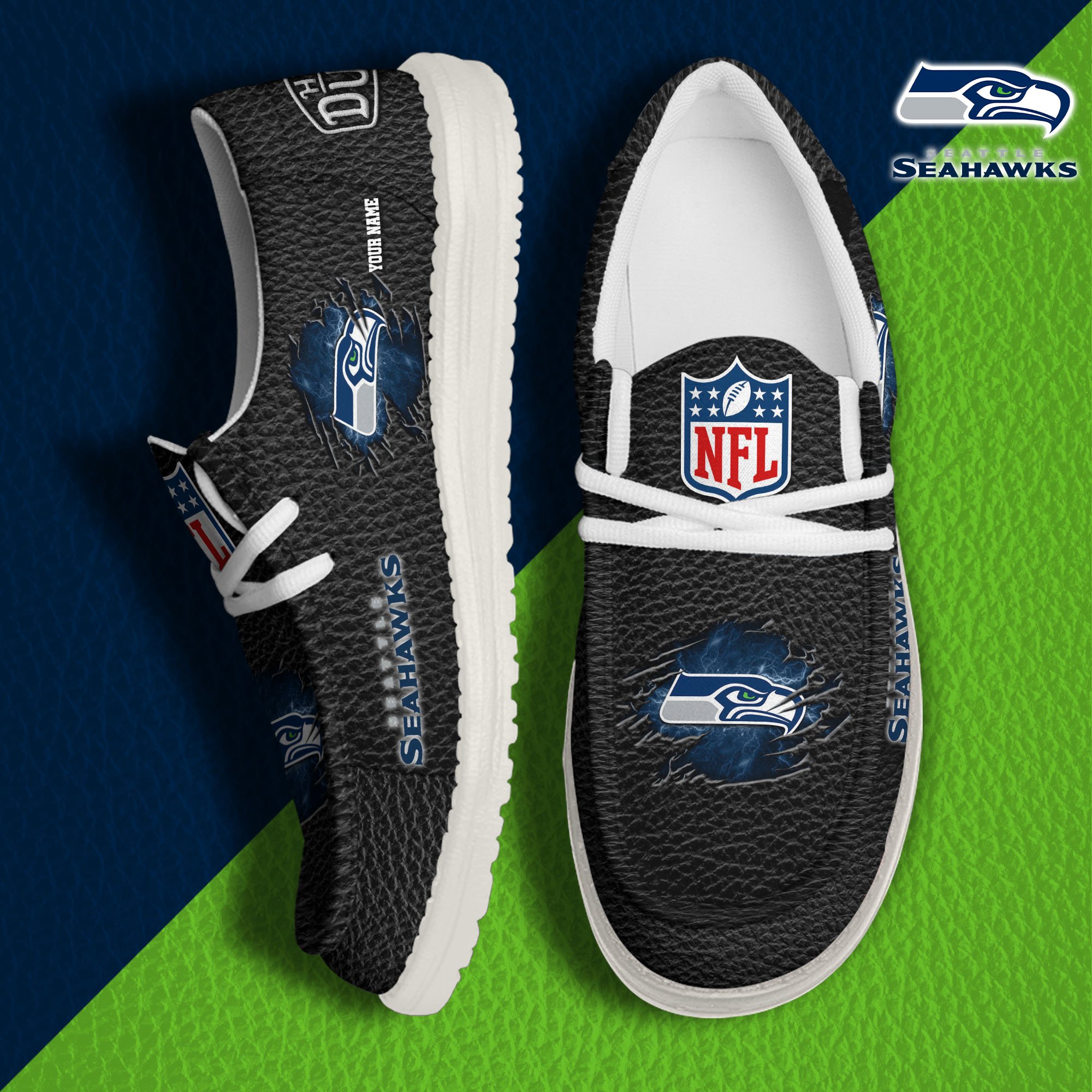 JWFancy Seattle Seahawks Hey Dude Shoes Wally Men's Lace Up Loafers Comfortable For Men And Women