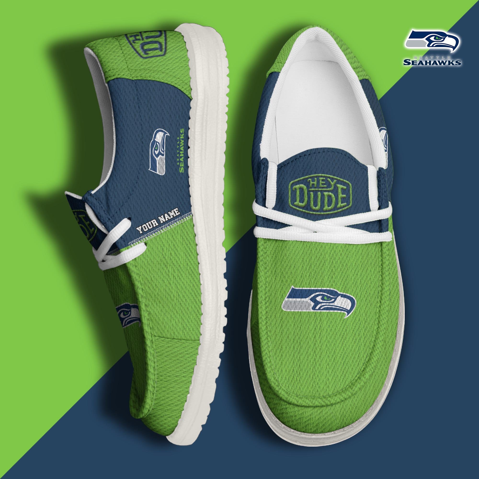 JWFancy Seattle Seahawks Hey Dude Shoes Wally Men's Lace Up Loafers Comfortable For Men And Women