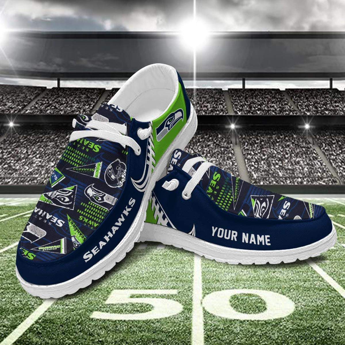 JWFancy Seattle Seahawks Hey Dude Shoes Wally Men's Lace Up Loafers Comfortable For Men And Women