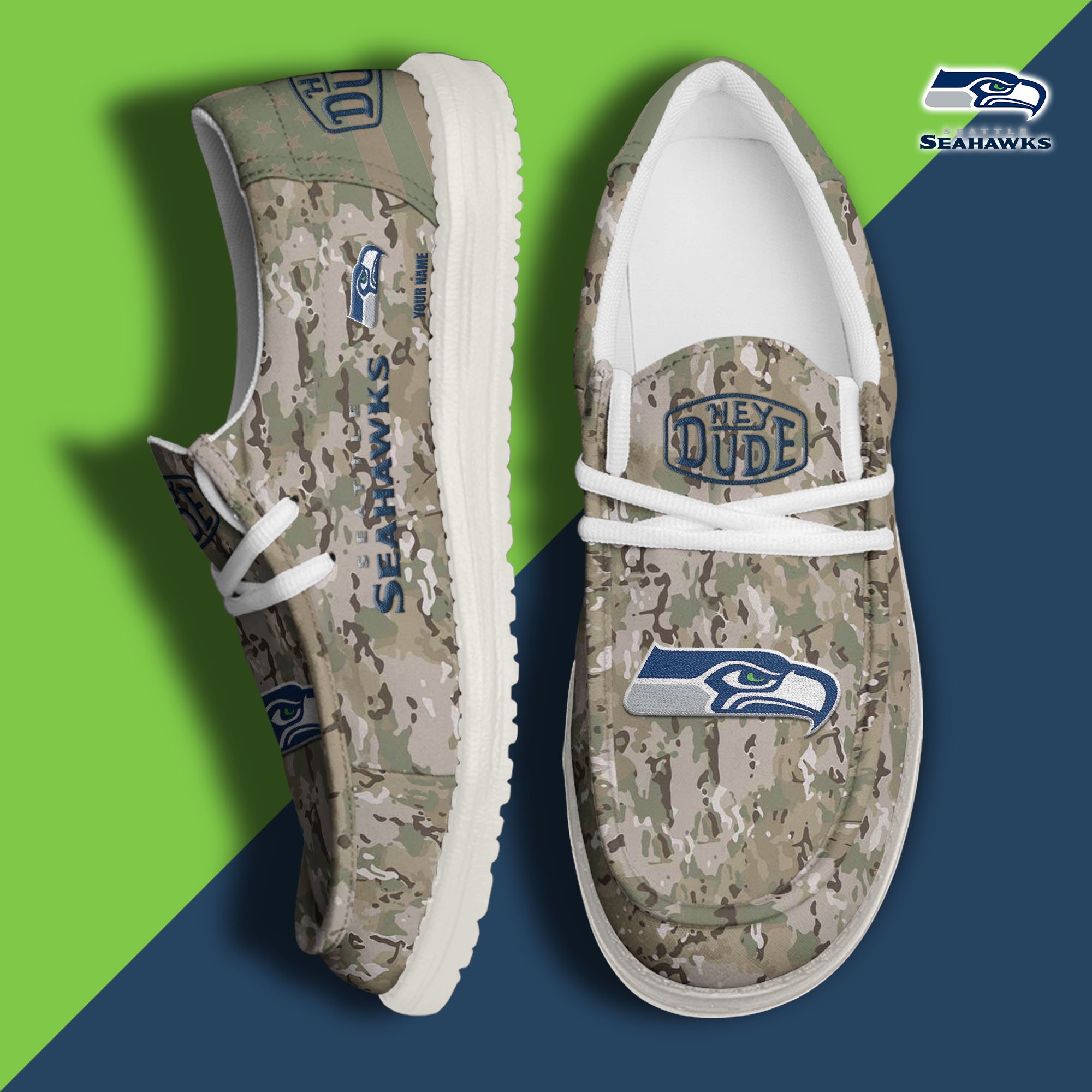 JWFancy Seattle Seahawks Hey Dude Shoes Wally Men's Lace Up Loafers Comfortable For Men And Women
