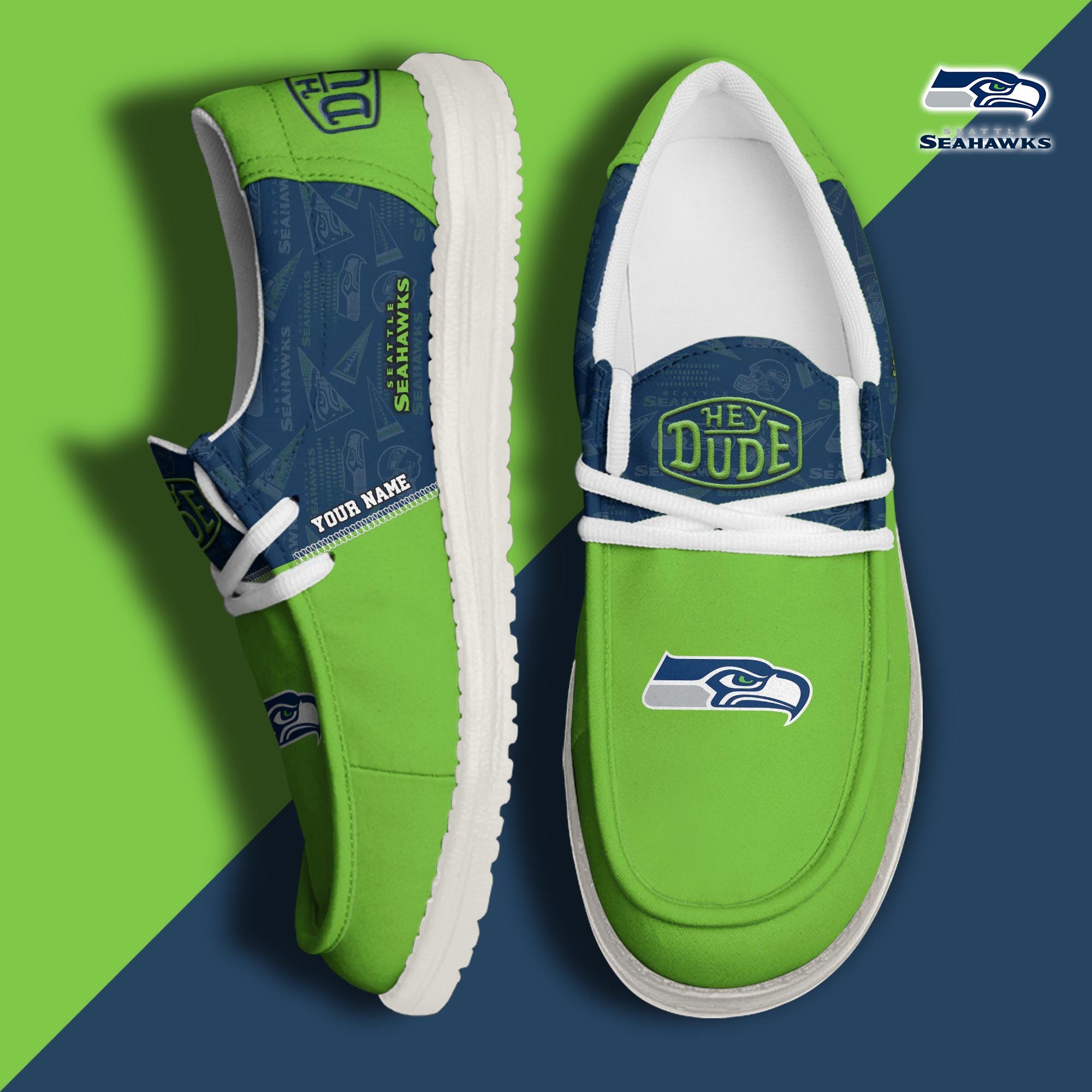 JWFancy Seattle Seahawks Hey Dude Shoes Wally Men's Lace Up Loafers Comfortable For Men And Women
