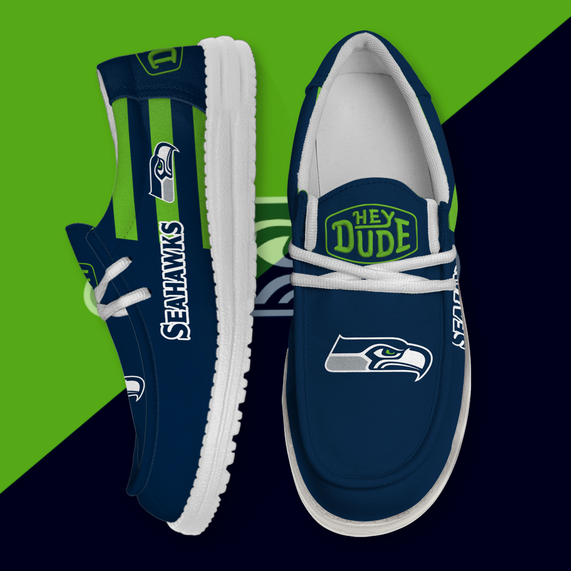 JWFancy Seattle Seahawks Hey Dude Shoes Wally Men's Lace Up Loafers Comfortable For Men And Women
