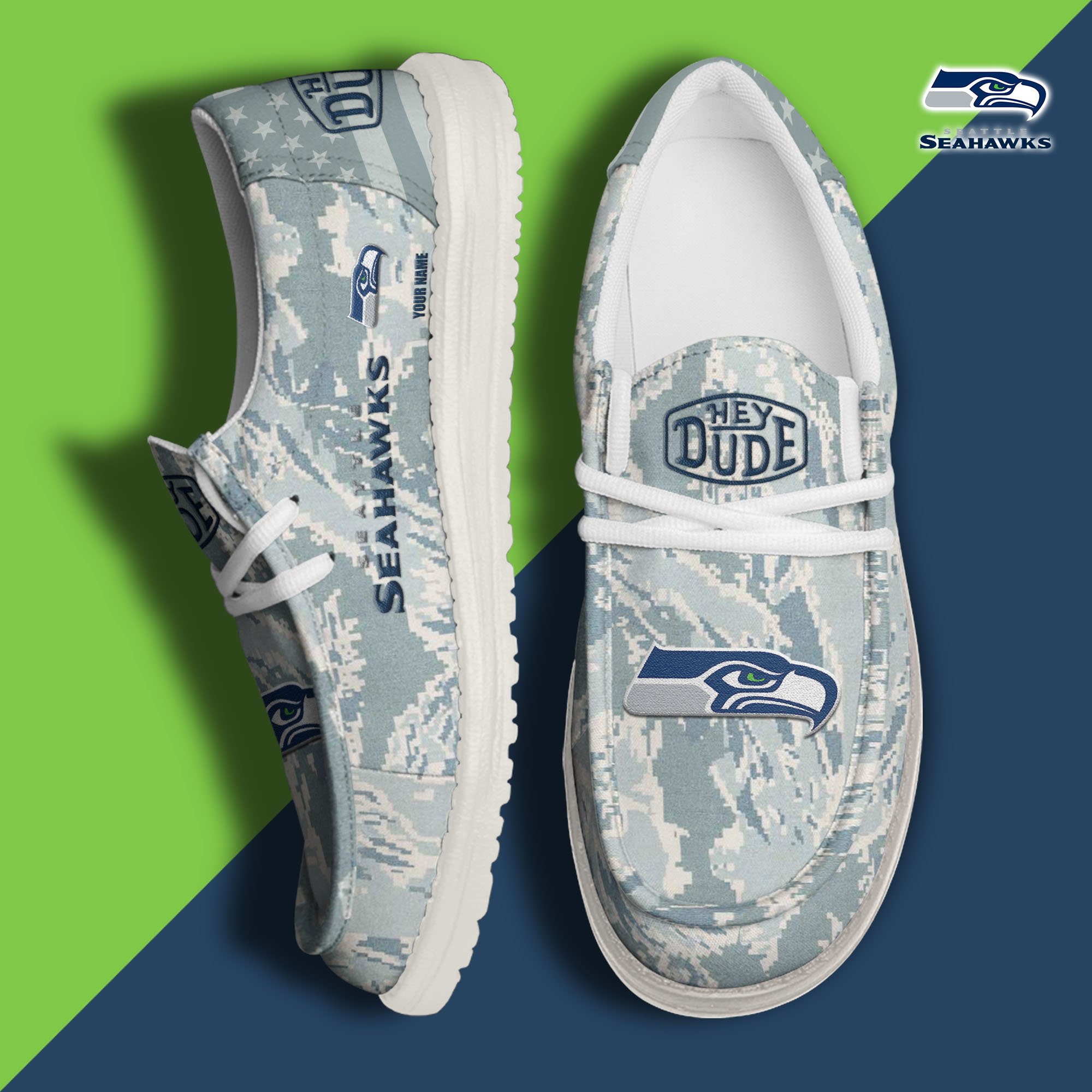 JWFancy Seattle Seahawks Hey Dude Shoes Wally Men's Lace Up Loafers Comfortable For Men And Women