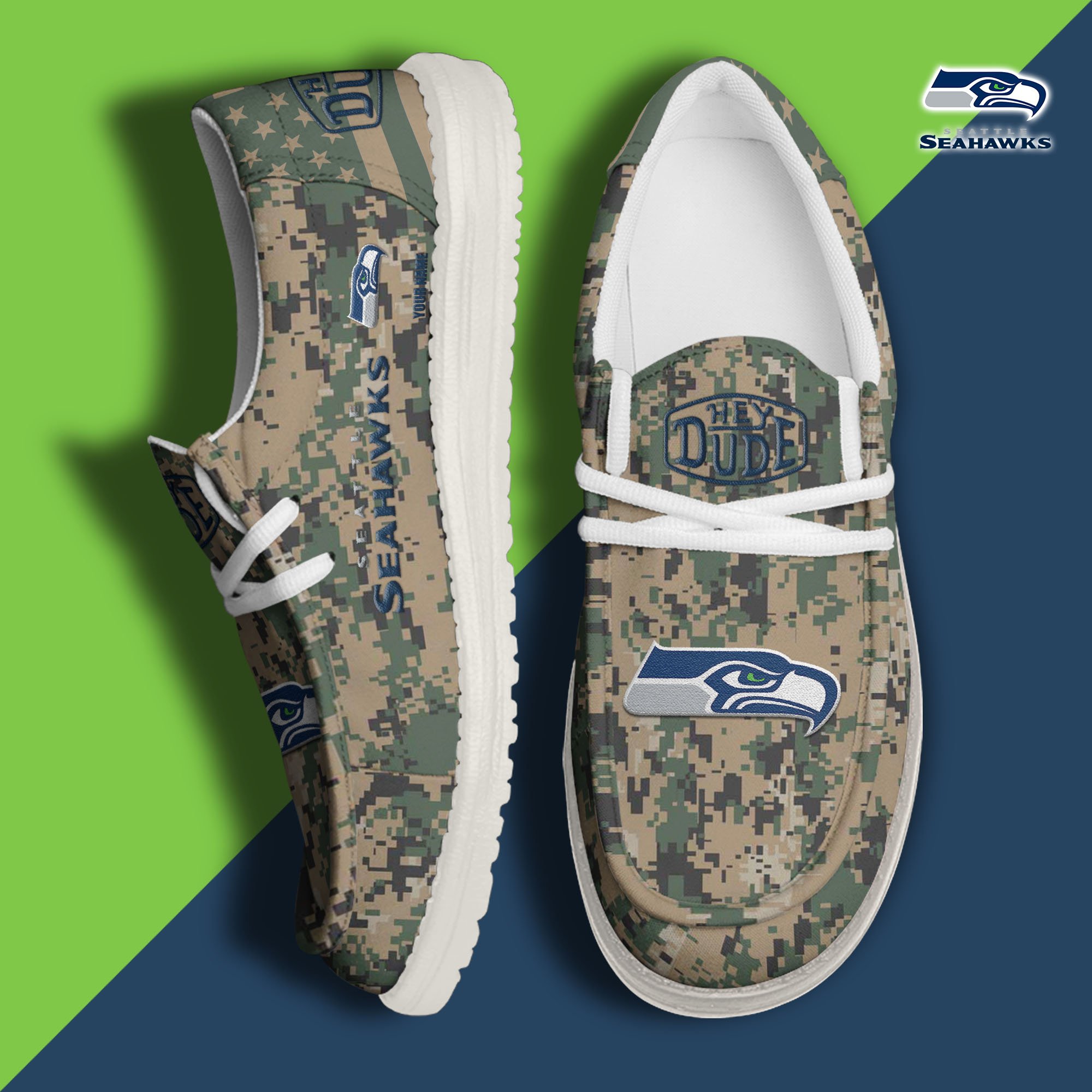 JWFancy Seattle Seahawks Hey Dude Shoes Wally Men's Lace Up Loafers Comfortable For Men And Women