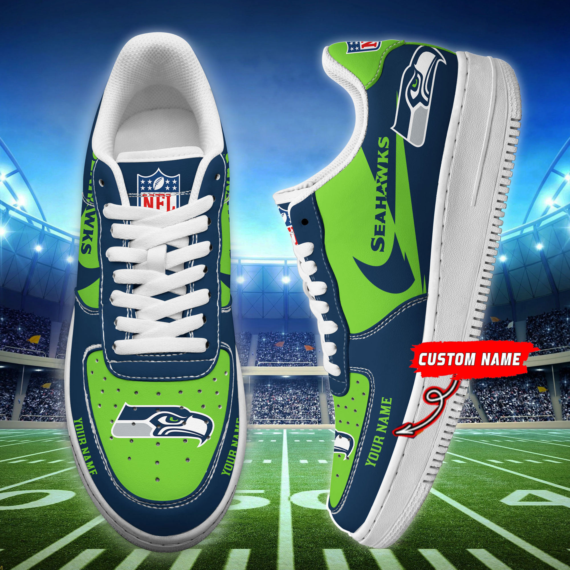 JWFancy Seattle Seahawks NFL Air Low-Top Sneakers Shoes For Men And Women