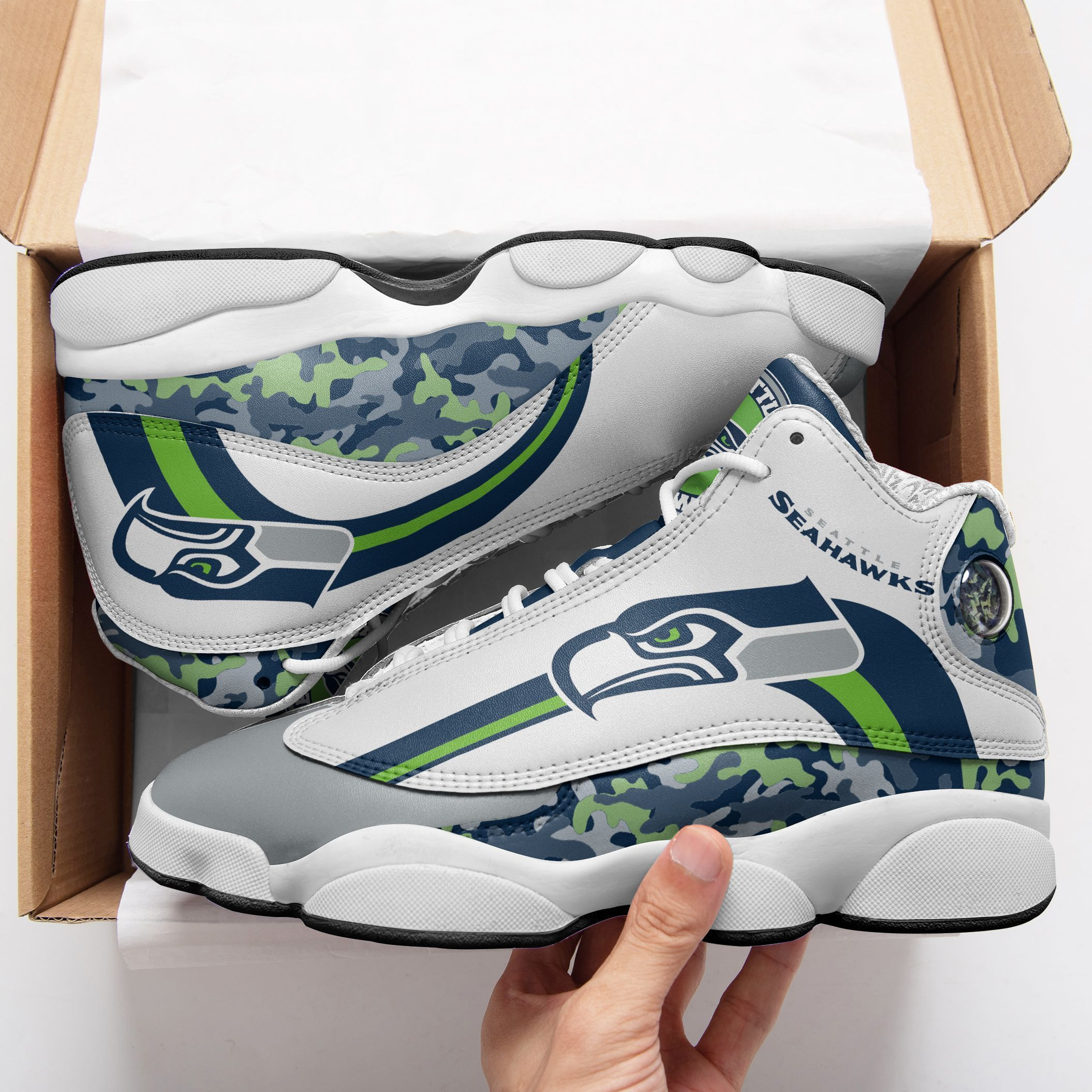 JWFancy Seattle Seahawks NFL AJ13 Sneakers Shoes For Men And Women