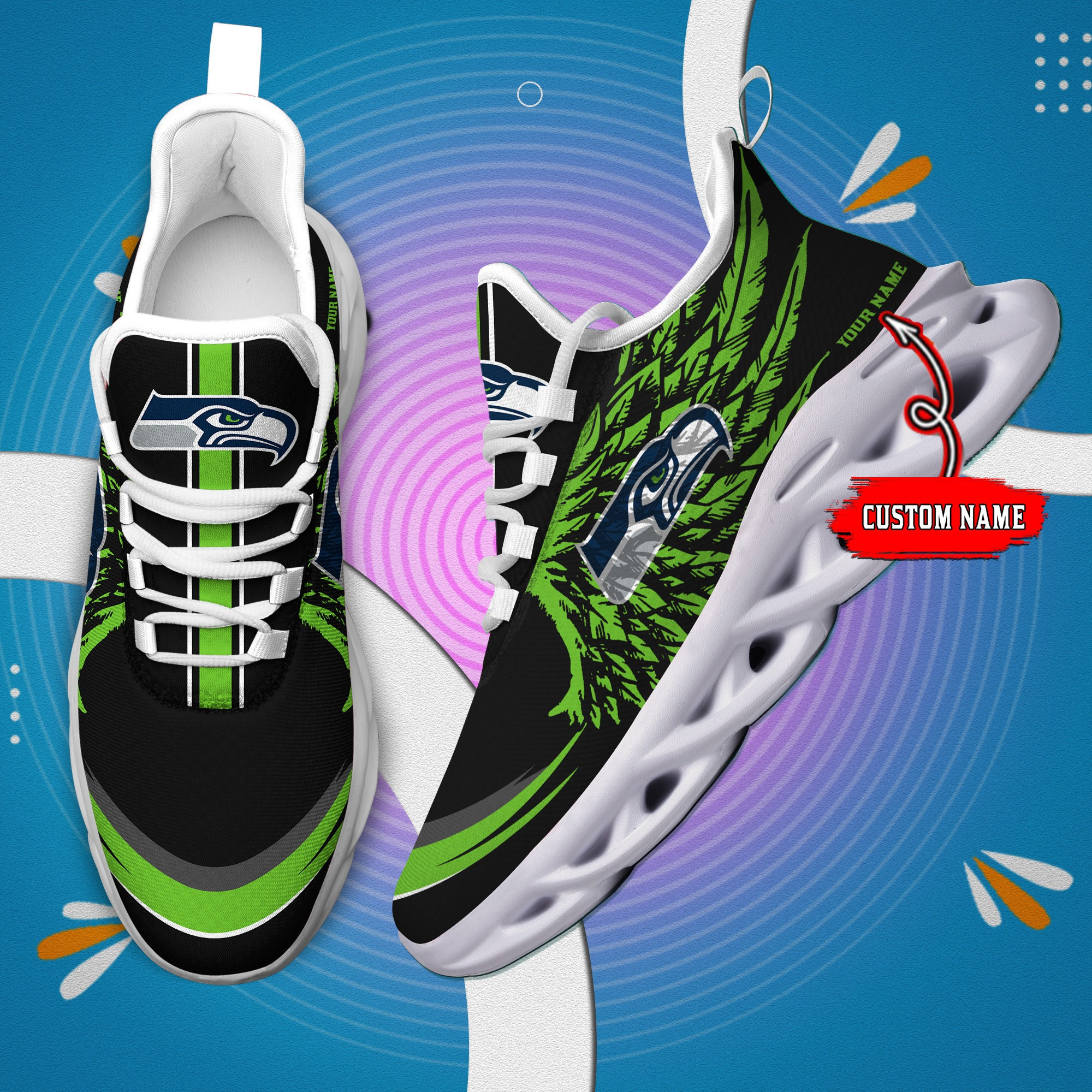 JWFancy Seattle Seahawks NFL Max Soul Shoes Sneakers For Men And Women