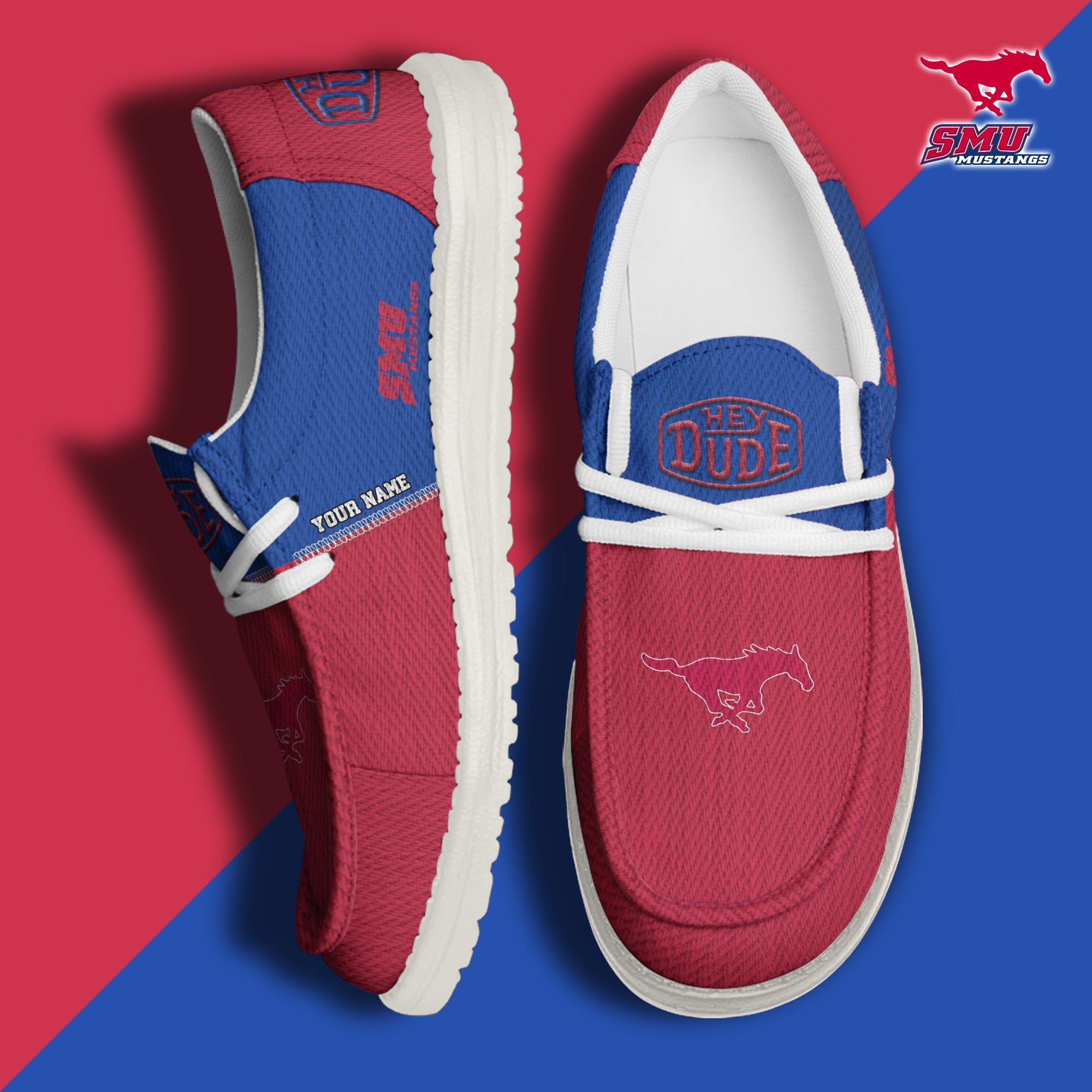 JWFancy SMU Mustangs Hey Dude Shoes Wally Men's Lace Up Loafers Comfortable For Men And Women
