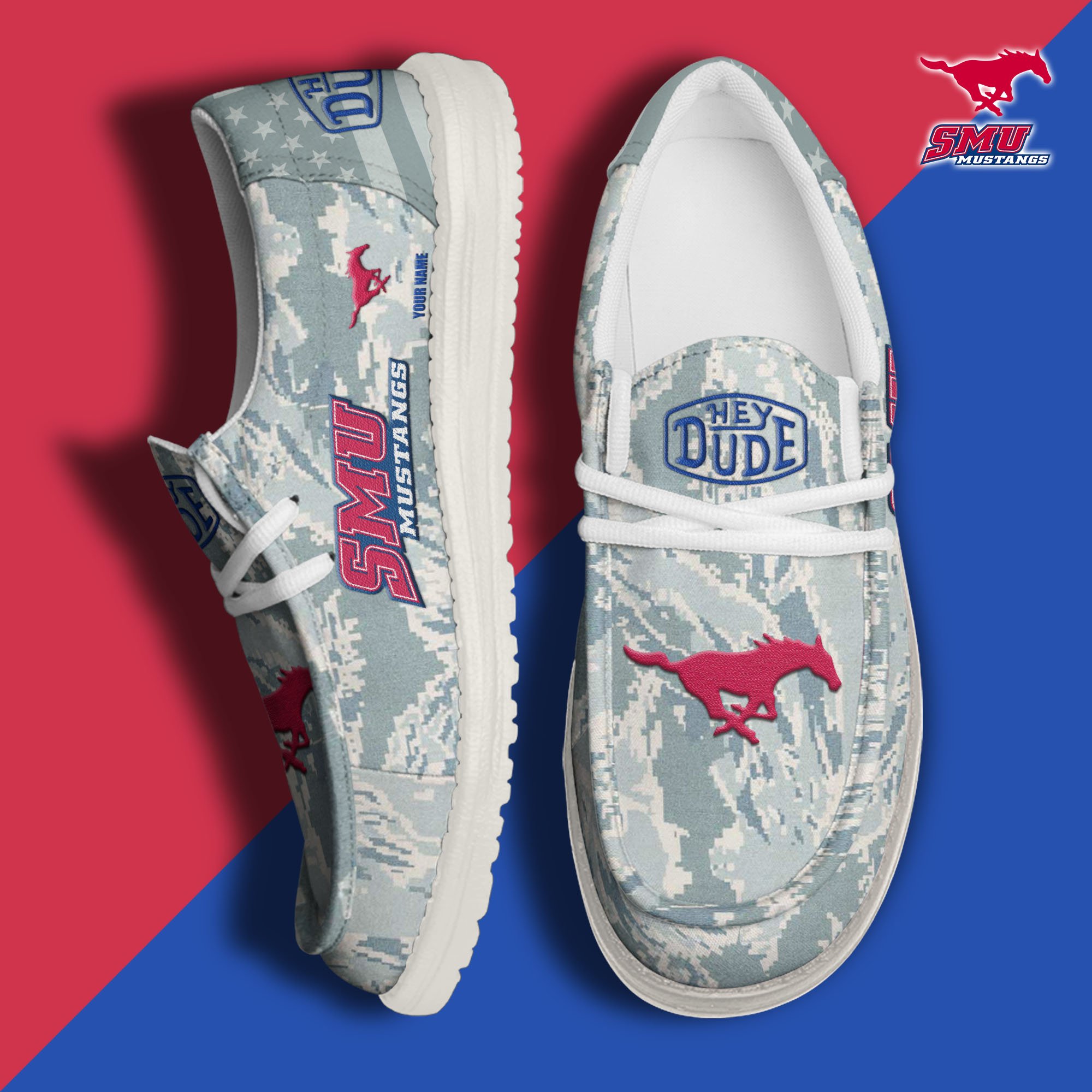 JWFancy SMU Mustangs Hey Dude Shoes Wally Men's Lace Up Loafers Comfortable For Men And Women