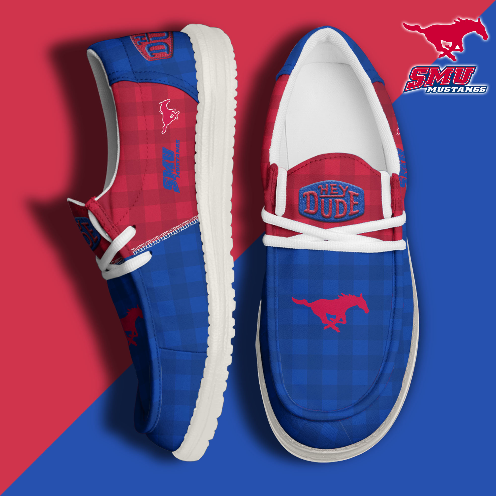 JWFancy SMU Mustangs Hey Dude Shoes Wally Men's Lace Up Loafers Comfortable For Men And Women