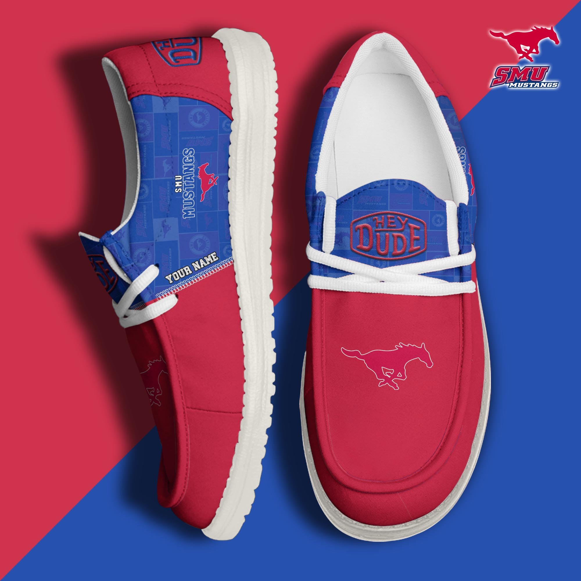 JWFancy SMU Mustangs Hey Dude Shoes Wally Men's Lace Up Loafers Comfortable For Men And Women