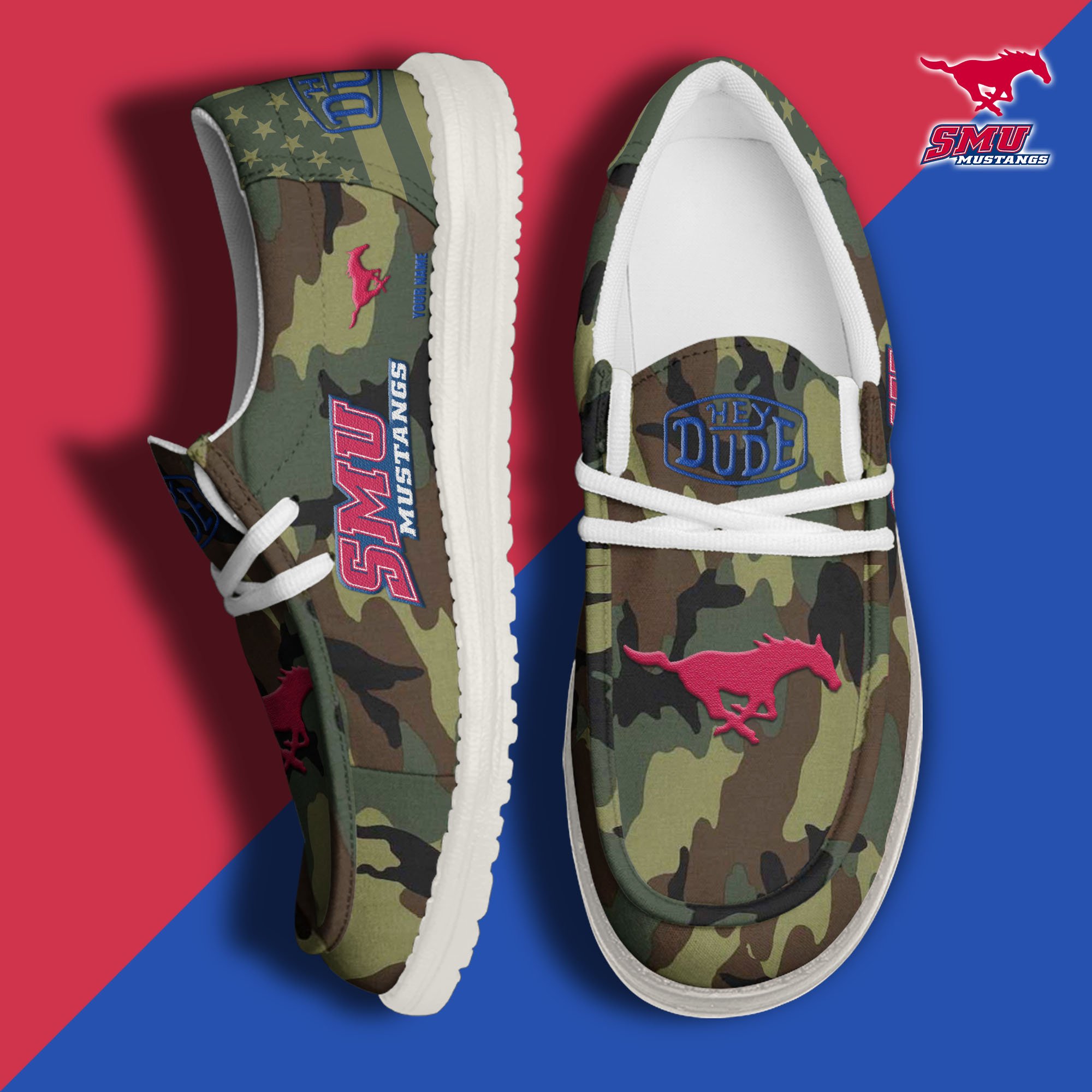 JWFancy SMU Mustangs Hey Dude Shoes Wally Men's Lace Up Loafers Comfortable For Men And Women