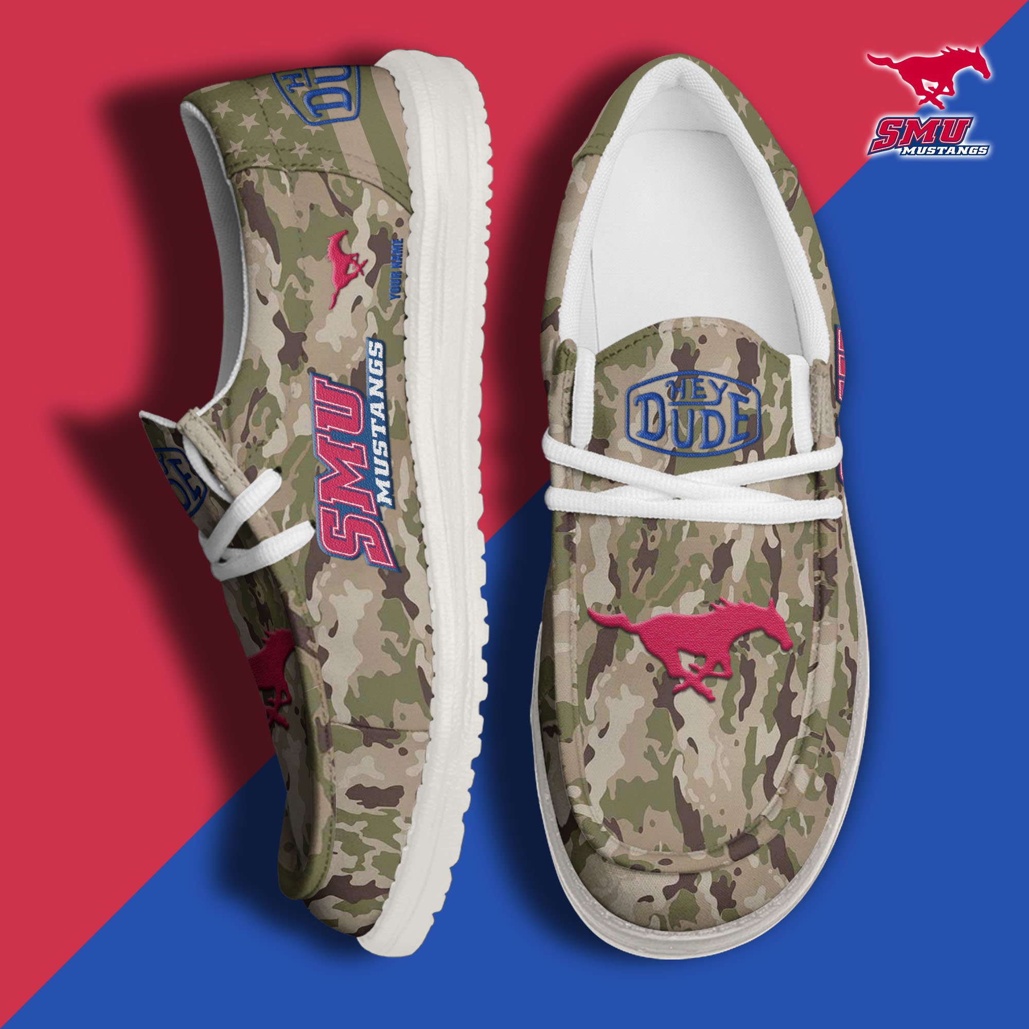 JWFancy SMU Mustangs Hey Dude Shoes Wally Men's Lace Up Loafers Comfortable For Men And Women