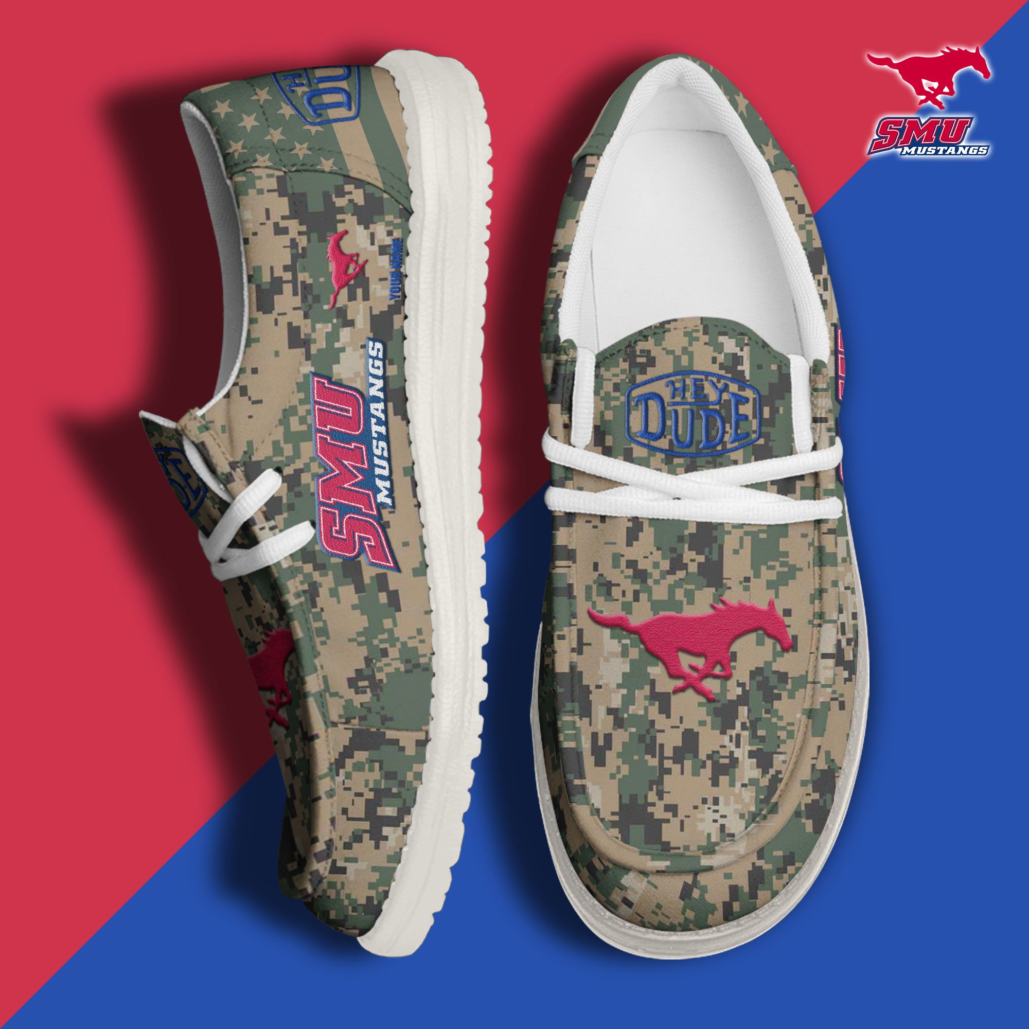 JWFancy SMU Mustangs Hey Dude Shoes Wally Men's Lace Up Loafers Comfortable For Men And Women