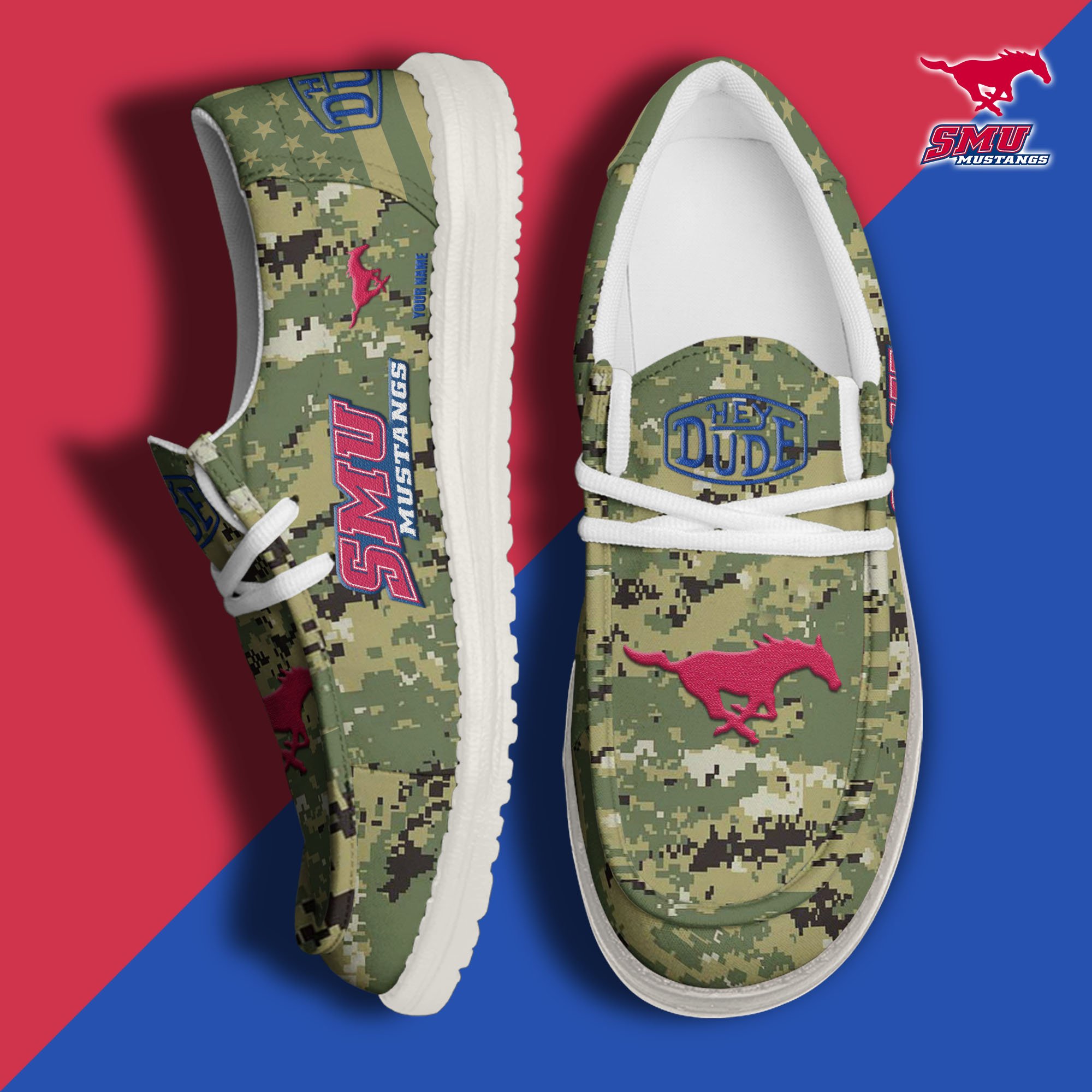JWFancy SMU Mustangs Hey Dude Shoes Wally Men's Lace Up Loafers Comfortable For Men And Women