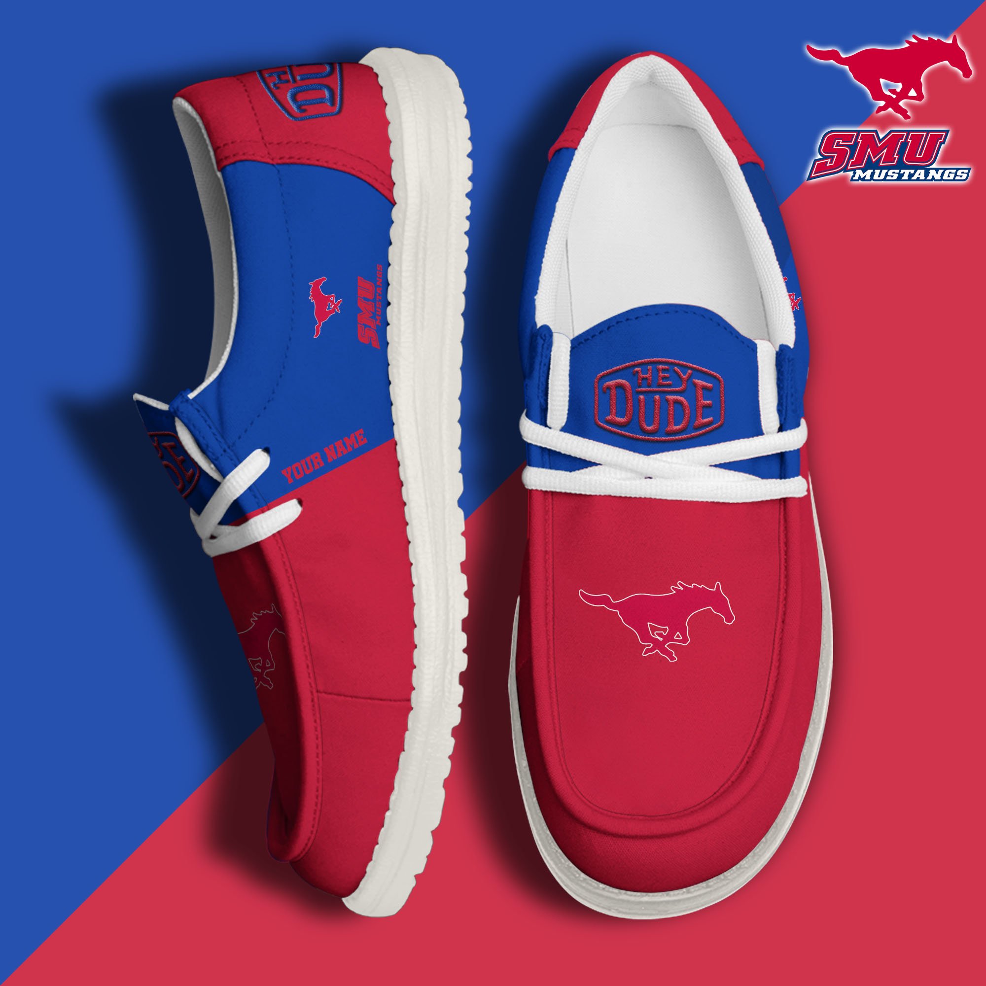 JWFancy SMU Mustangs Hey Dude Shoes Wally Men's Lace Up Loafers Comfortable For Men And Women