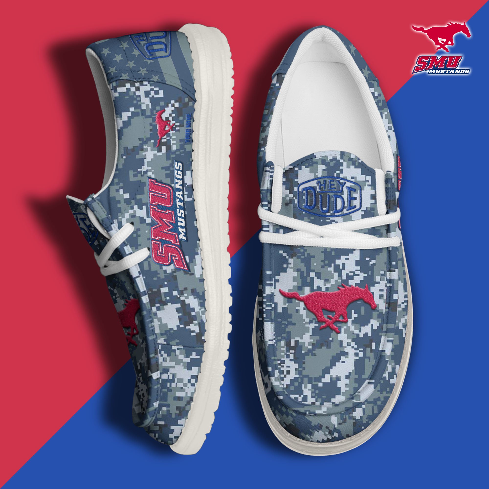 JWFancy SMU Mustangs Hey Dude Shoes Wally Men's Lace Up Loafers Comfortable For Men And Women