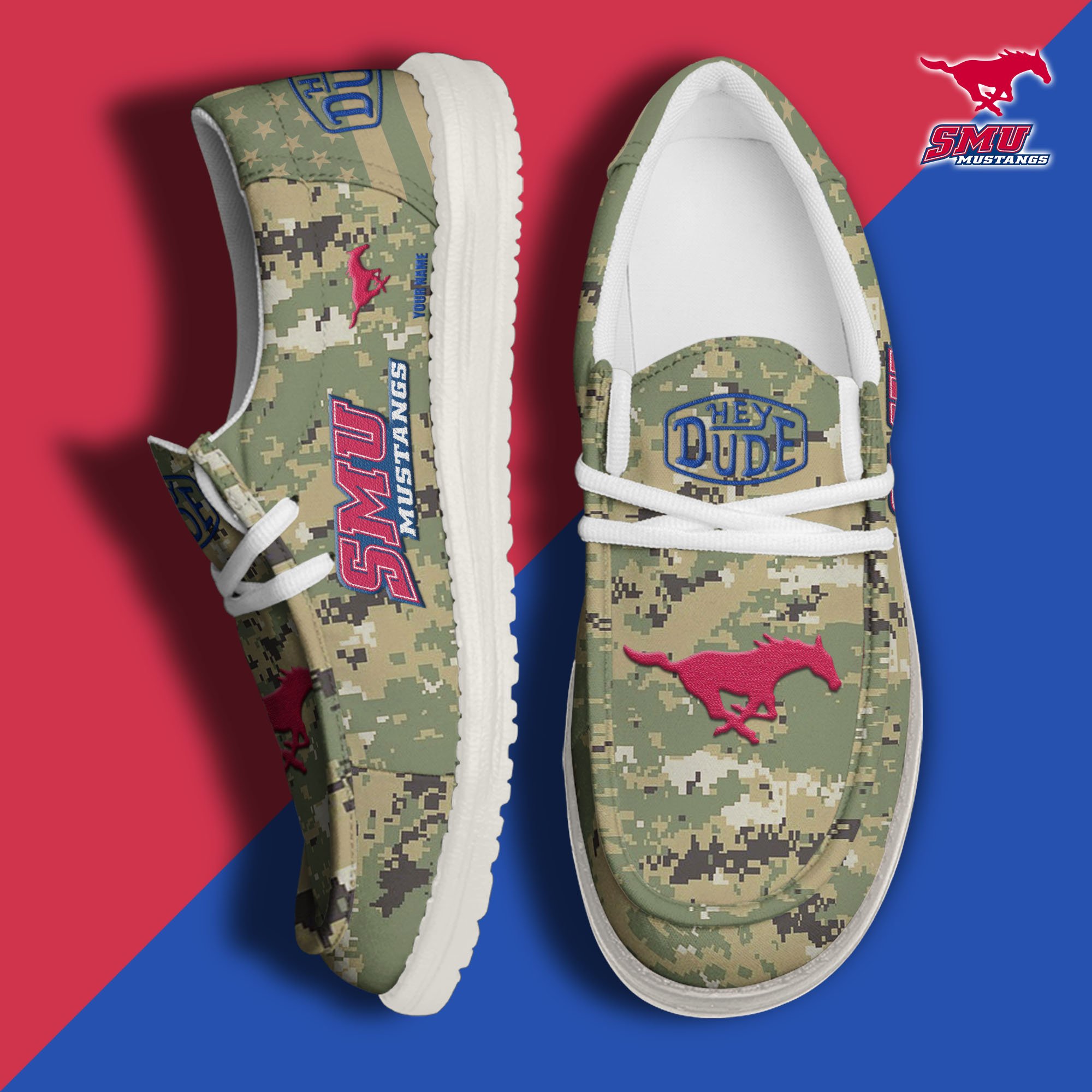 JWFancy SMU Mustangs Hey Dude Shoes Wally Men's Lace Up Loafers Comfortable For Men And Women