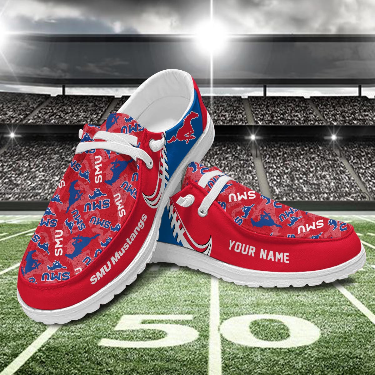 JWFancy SMU Mustangs Hey Dude Shoes Wally Men's Lace Up Loafers Comfortable For Men And Women