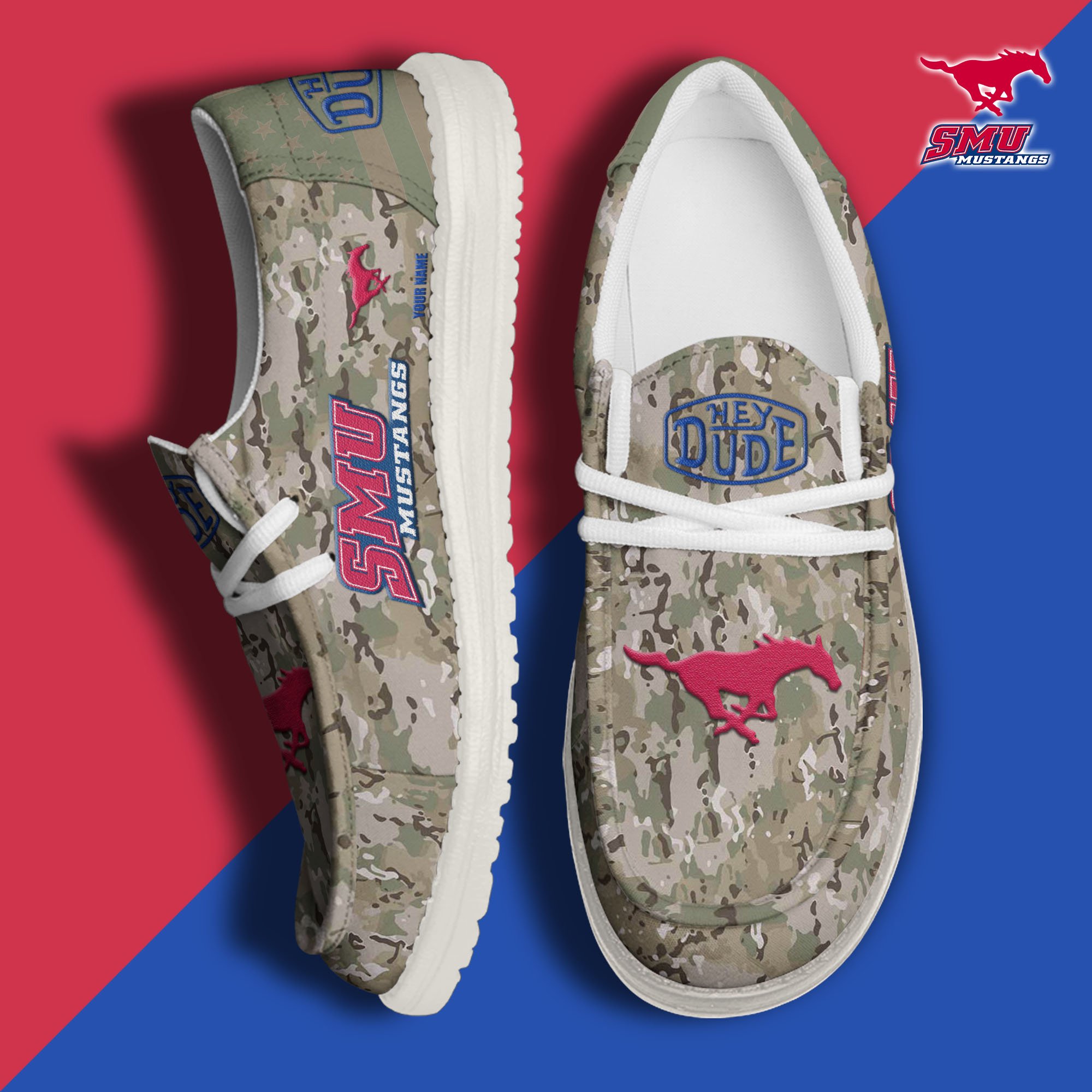 JWFancy SMU Mustangs Hey Dude Shoes Wally Men's Lace Up Loafers Comfortable For Men And Women