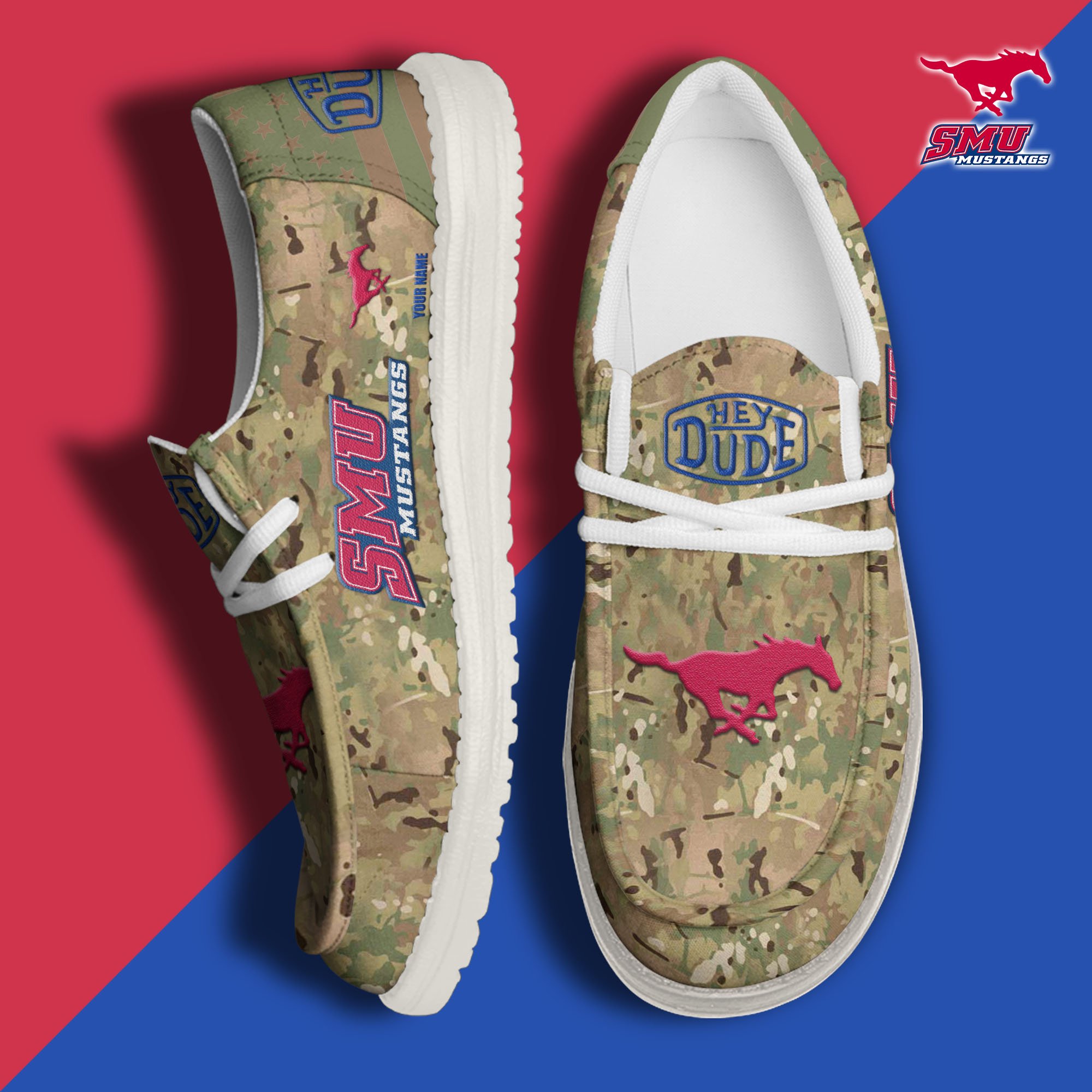JWFancy SMU Mustangs Hey Dude Shoes Wally Men's Lace Up Loafers Comfortable For Men And Women