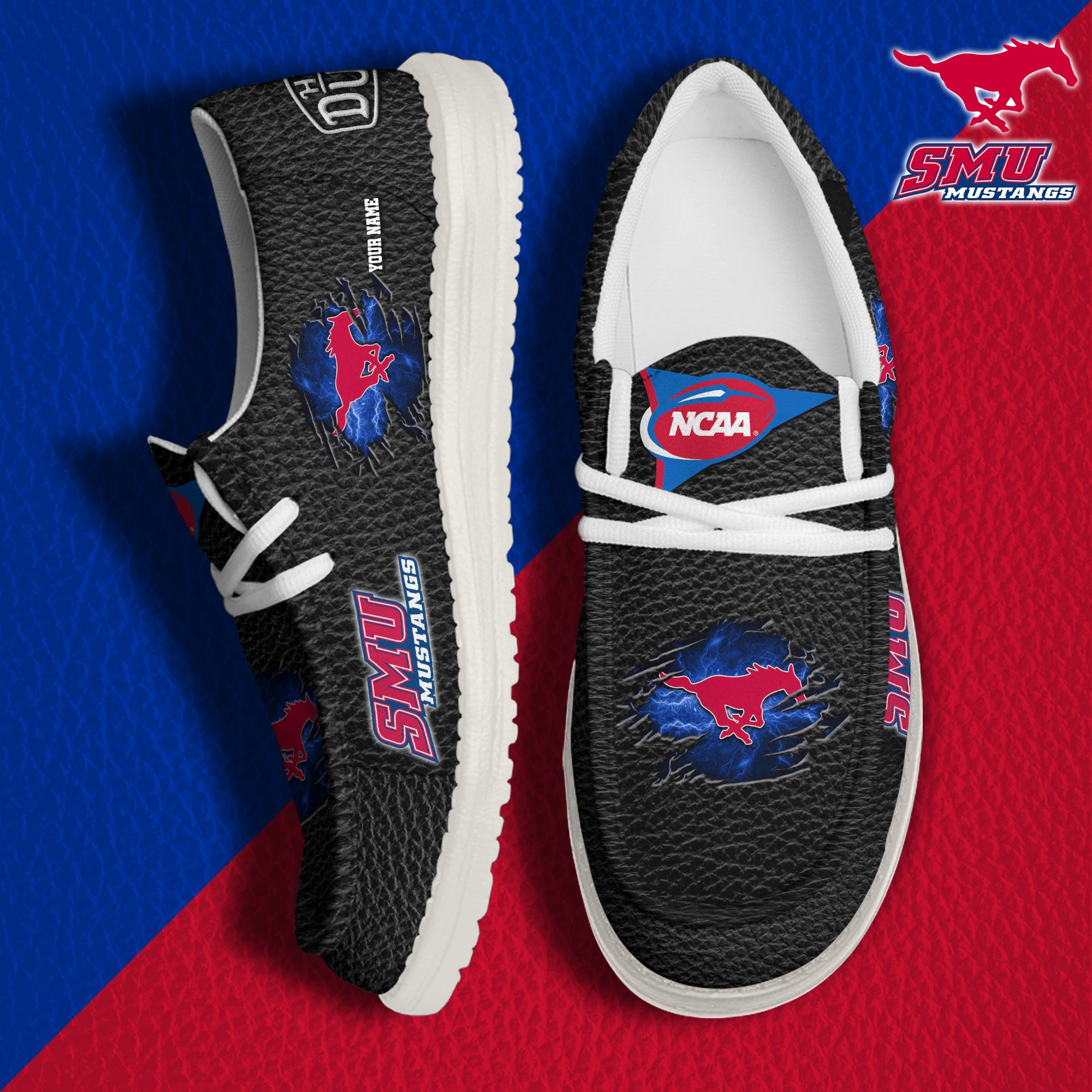JWFancy SMU Mustangs Hey Dude Shoes Wally Men's Lace Up Loafers Comfortable For Men And Women