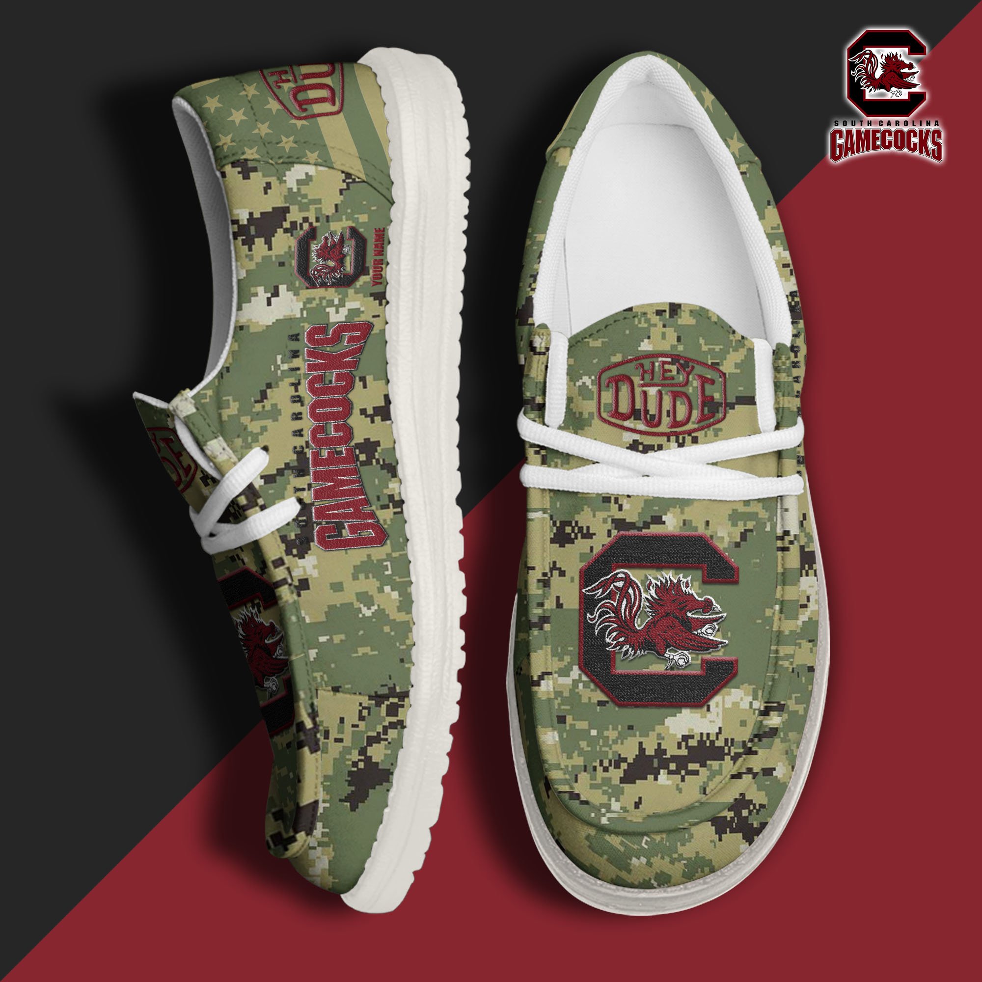 JWFancy South Carolina Gamecocks Hey Dude Shoes Wally Men's Lace Up Loafers Comfortable For Men And Women