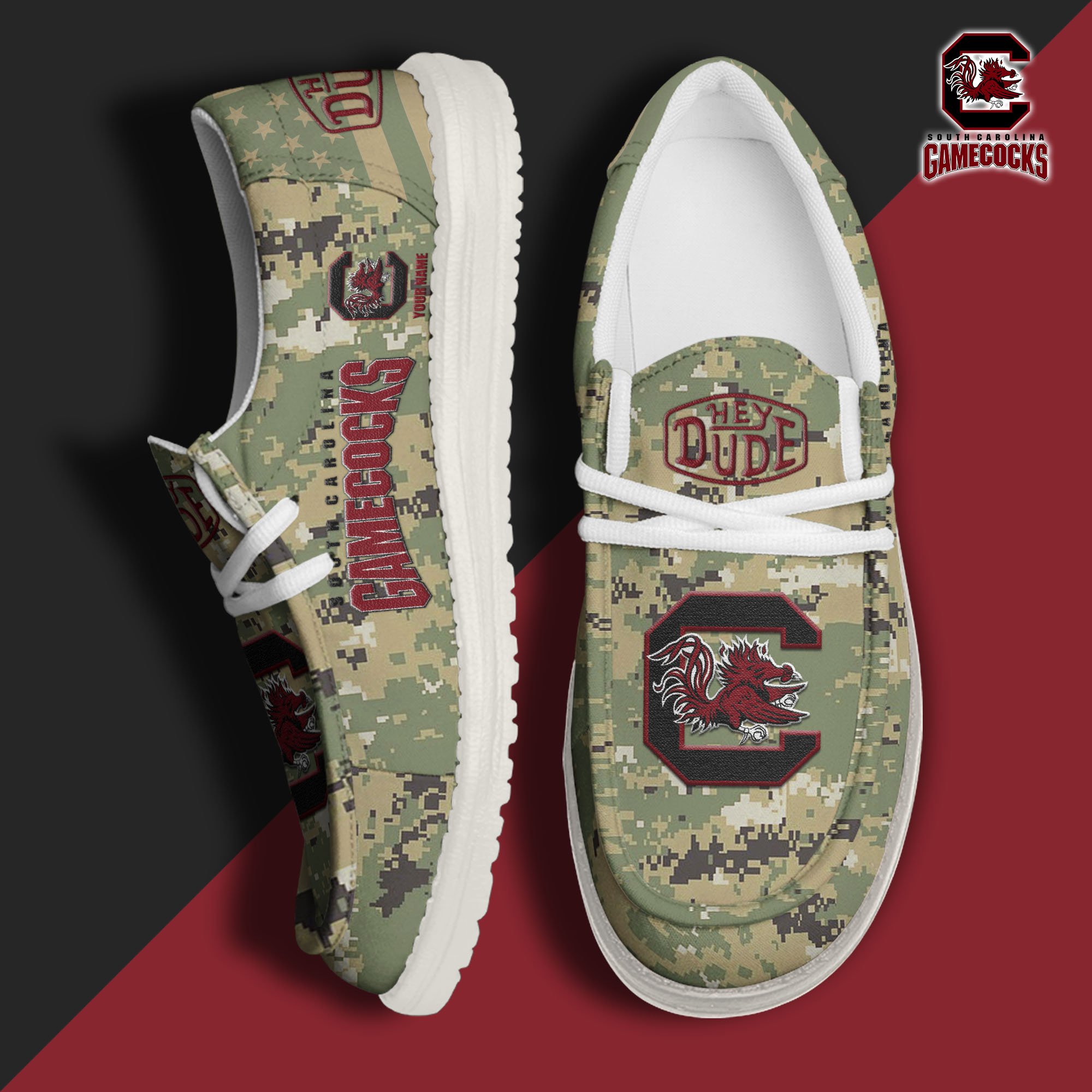JWFancy South Carolina Gamecocks Hey Dude Shoes Wally Men's Lace Up Loafers Comfortable For Men And Women