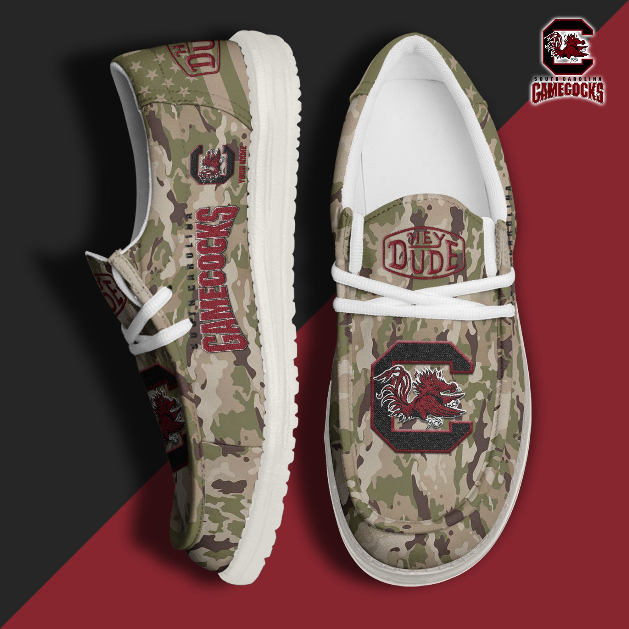 JWFancy South Carolina Gamecocks Hey Dude Shoes Wally Men's Lace Up Loafers Comfortable For Men And Women