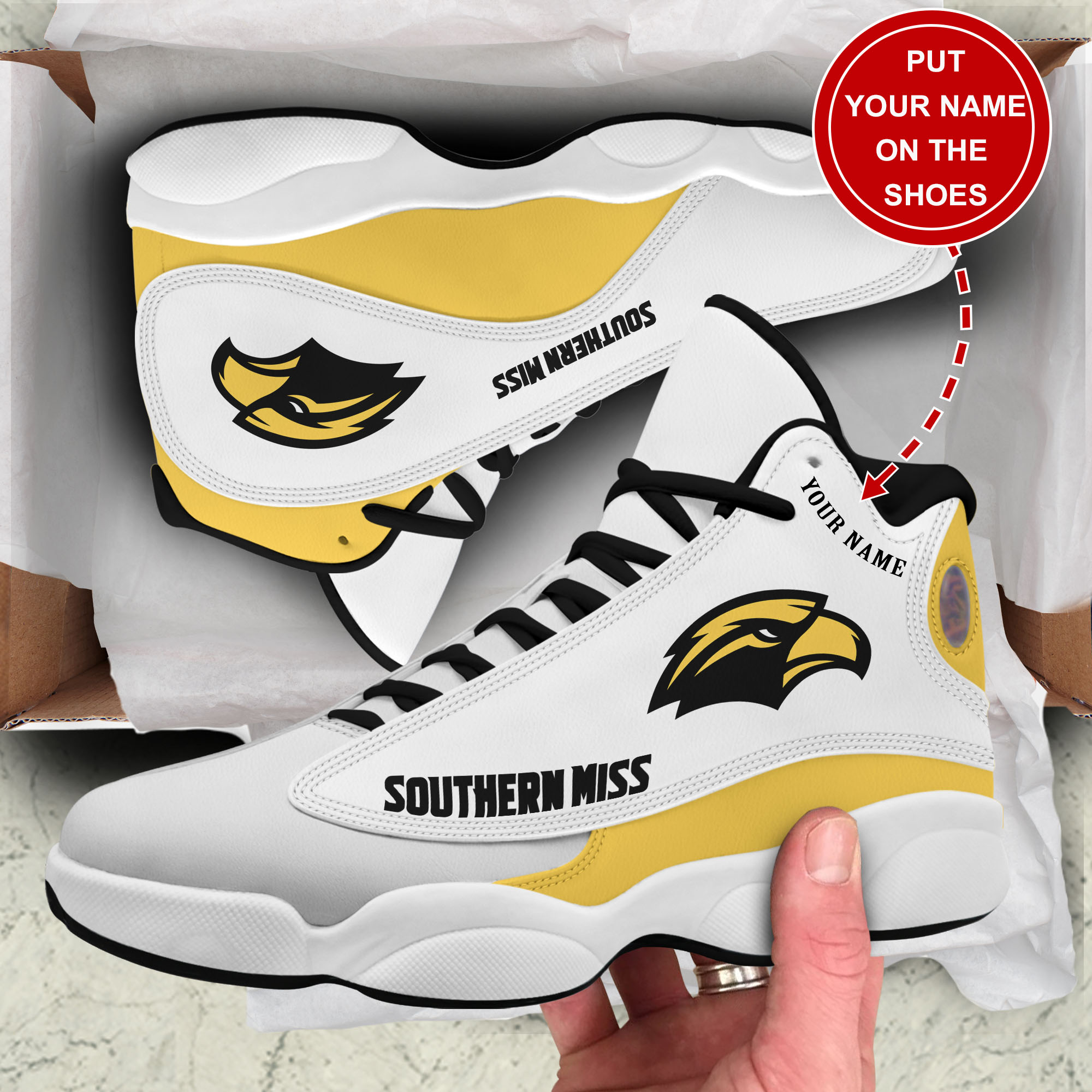 JWFancy Southern Miss Golden Eagles AJ13 Sneakers Shoes For Men And Women