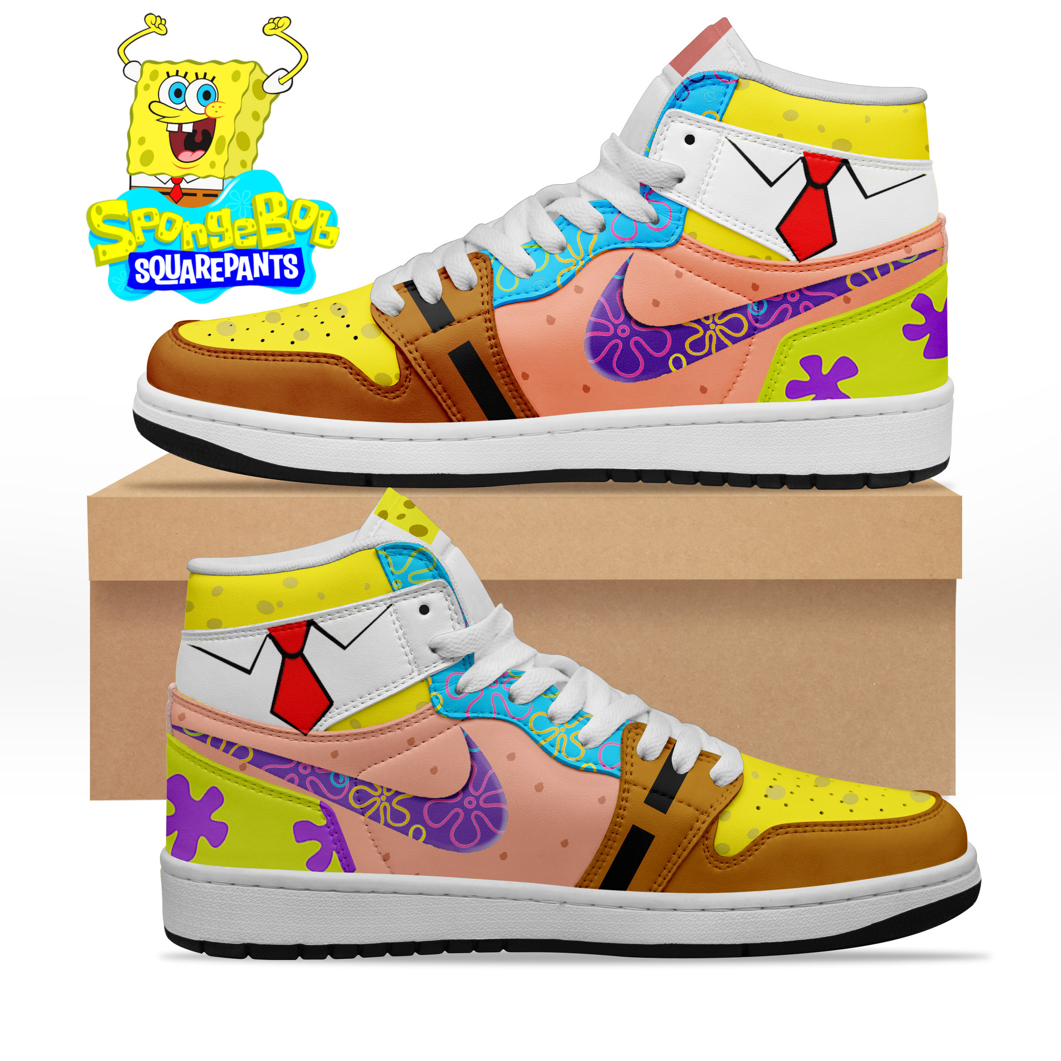 JWFancy SpongeBob SquarePants AJ1 High Sneakers Shoes For Men And Women